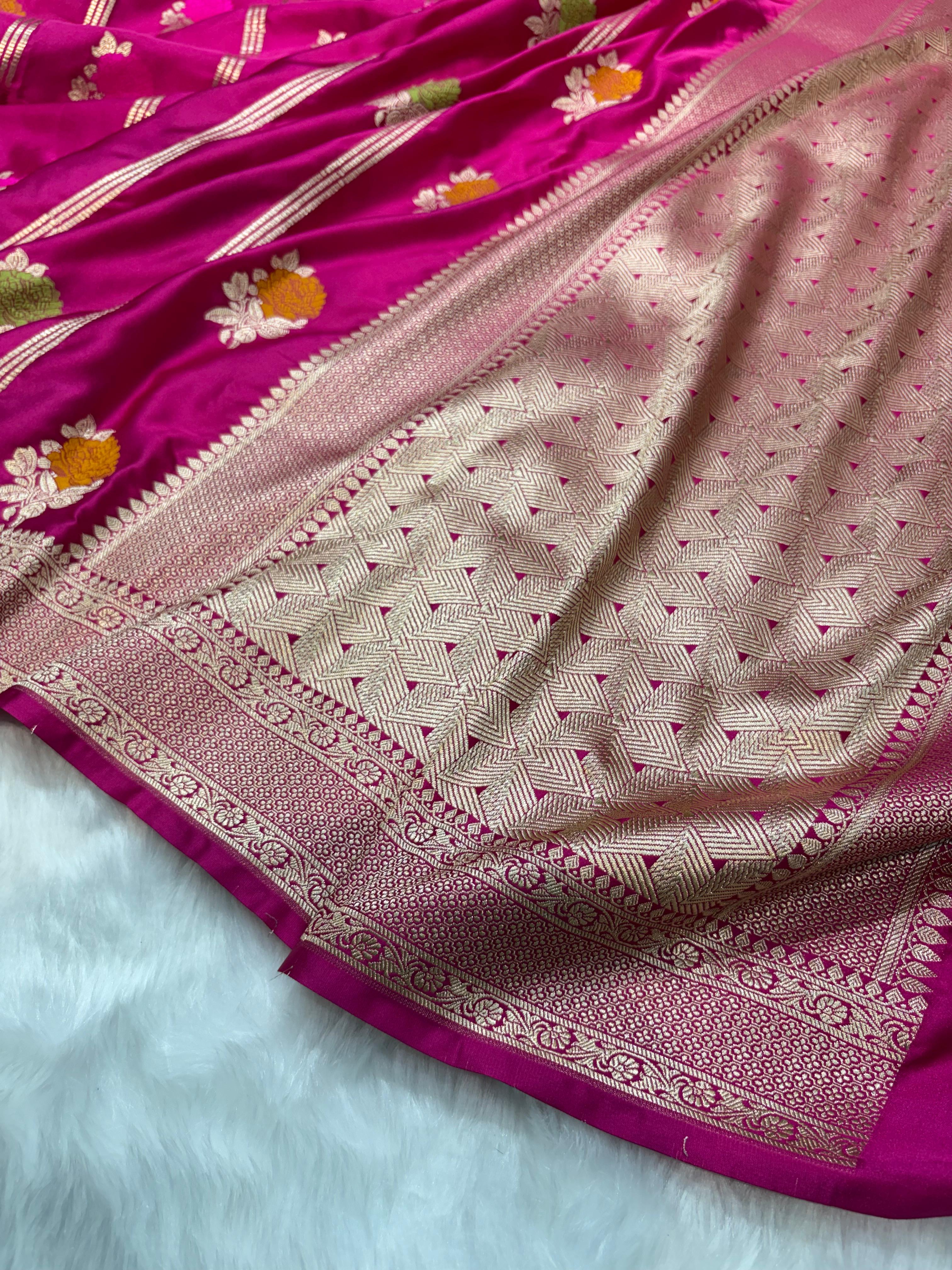 Rani Floral with lining Pattern Minakari Mashru Silk Saree