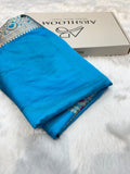 Turquoise Blue Plain Pattern with Minakari Border Mashru Silk Saree