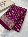 Magenta Shades Floral Jaal with Vertical Stripe Motifs Pattern Mashru Silk Saree