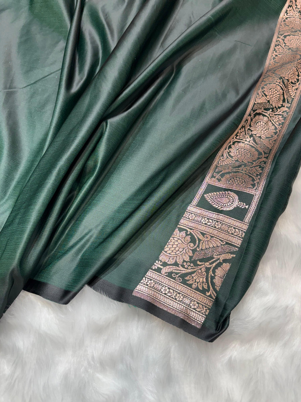 Banarasi Satin Katan Silk Booti in Bottle Green Shades