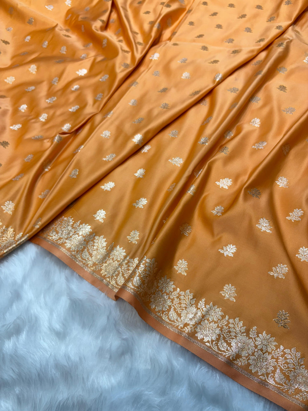 Banarasi Satin Katan Silk Floral Booti in Mustard Gold Shades