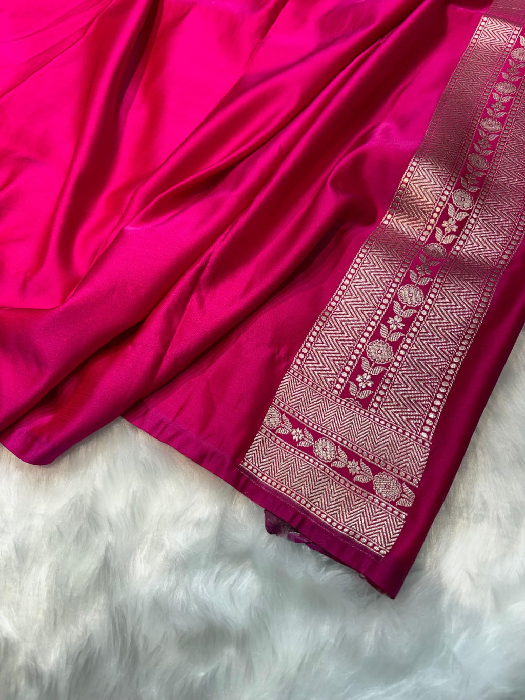 Rani Pink Floral Jaal Minakari Mashru Silk Saree