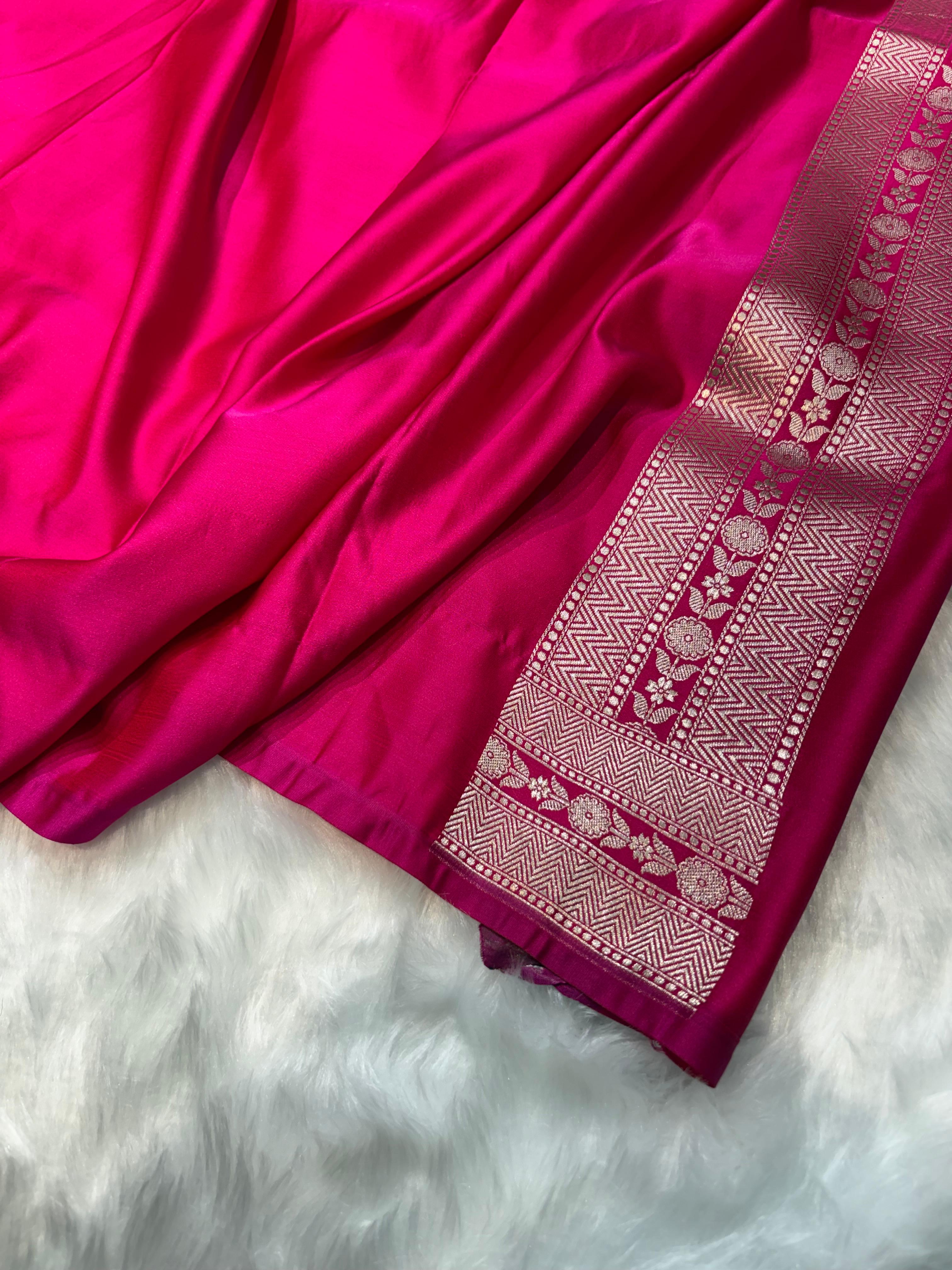 Rani Pink Floral Jaal Minakari Mashru Silk Saree