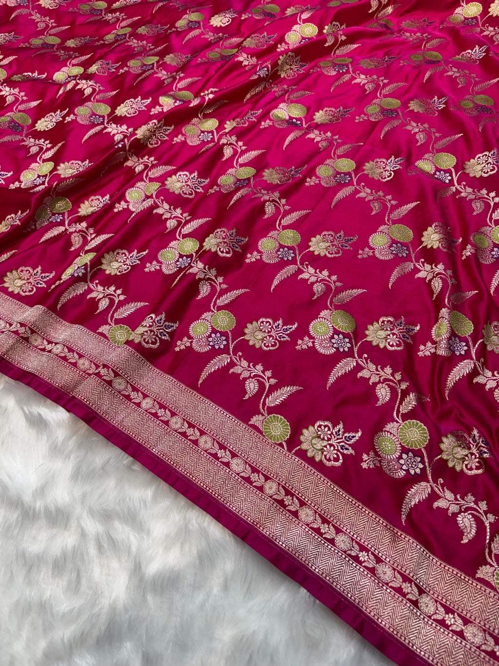 Rani Pink Floral Jaal Minakari Mashru Silk Saree