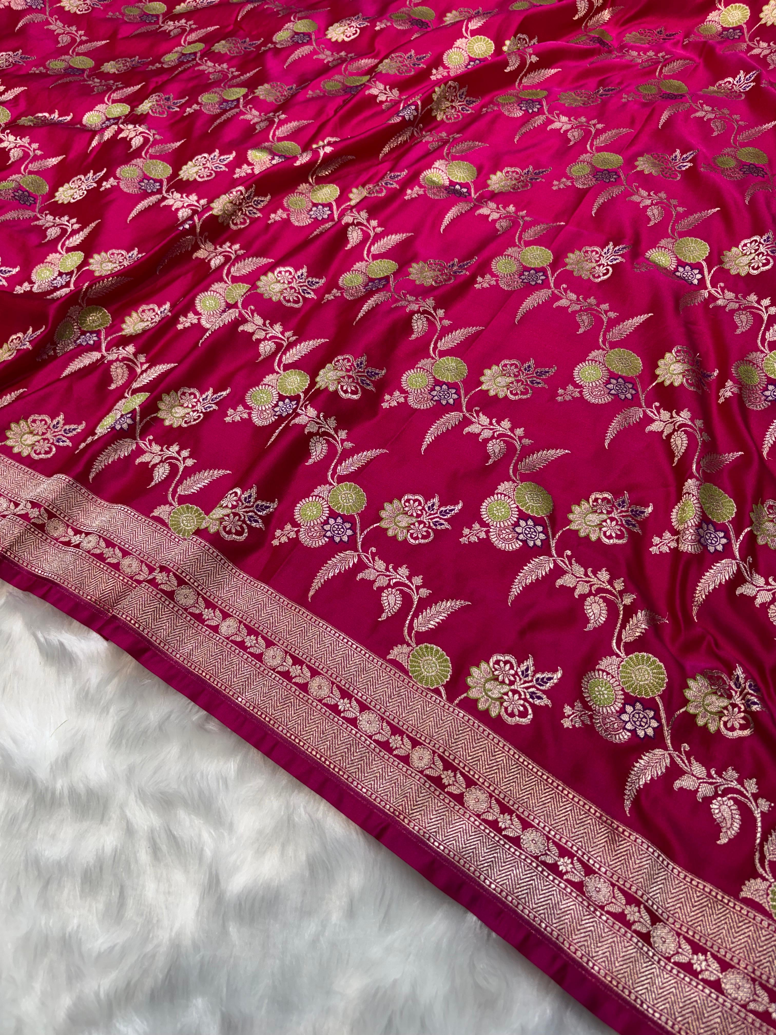 Rani Pink Floral Jaal Minakari Mashru Silk Saree