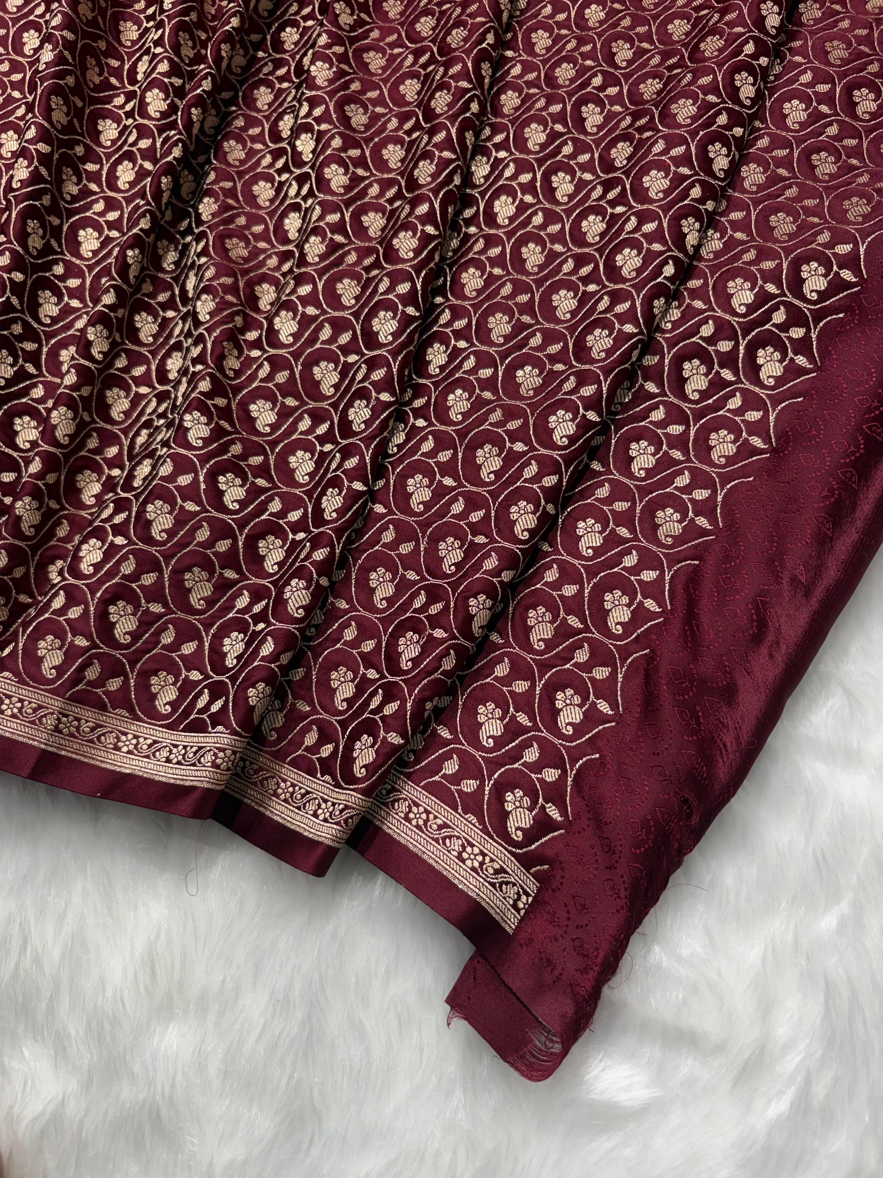 Maroon Minakari Shades Plain Mashru Silk Saree
