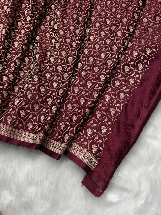 Maroon Minakari Shades Plain Mashru Silk Saree