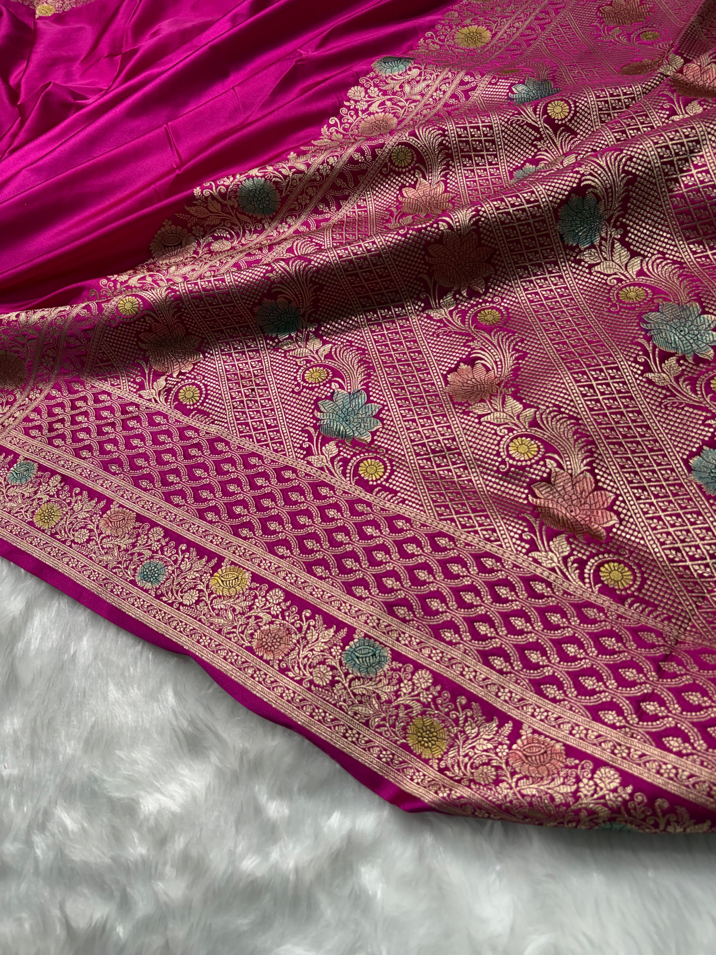 Rani Minakari Shades Plain Mashru Silk Saree