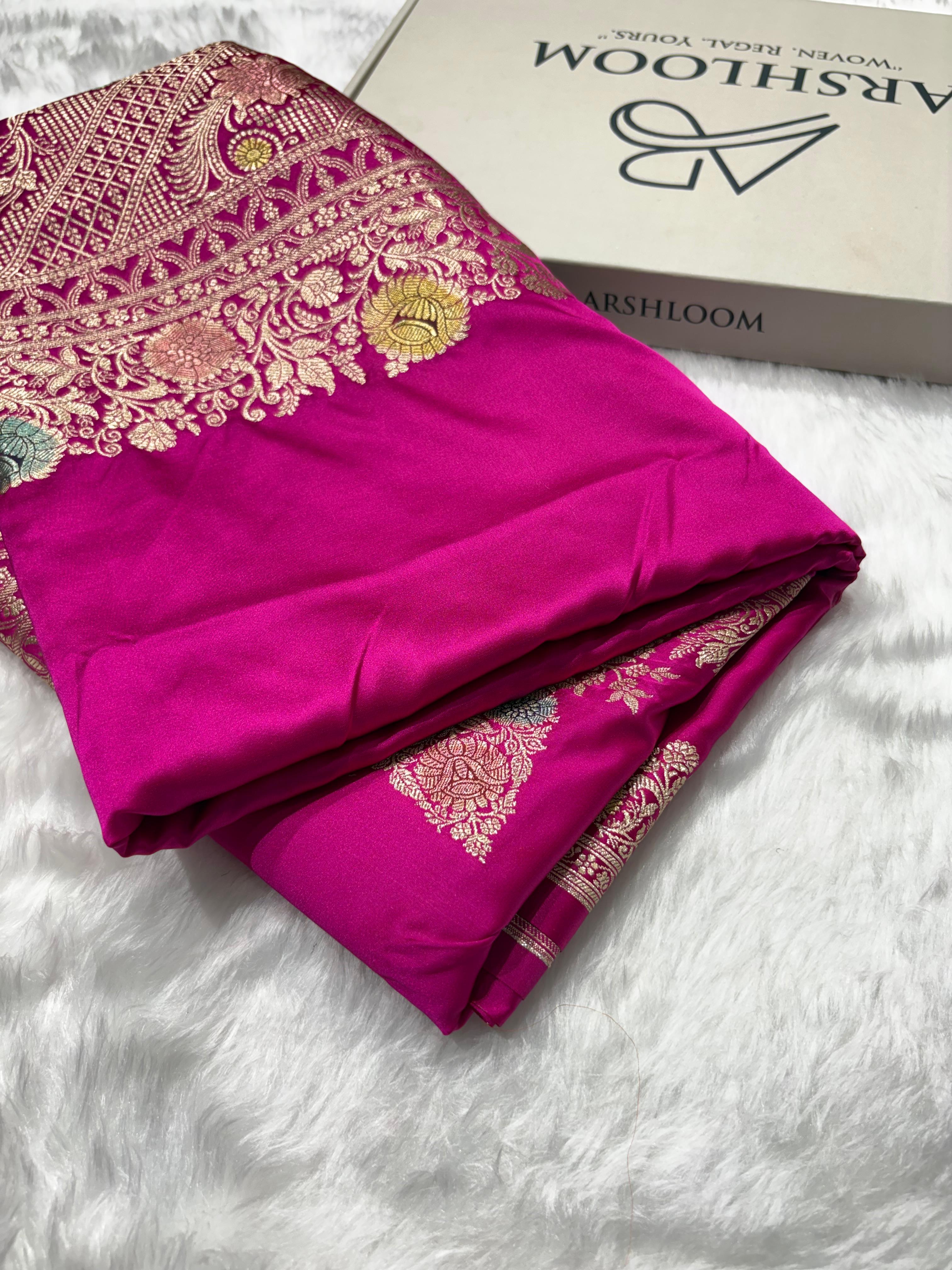 Rani Minakari Shades Plain Mashru Silk Saree