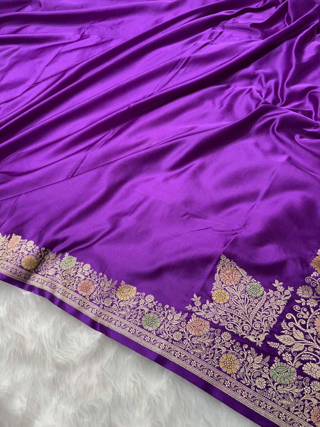 Purple Minakari Shades Plain Mashru Silk Saree