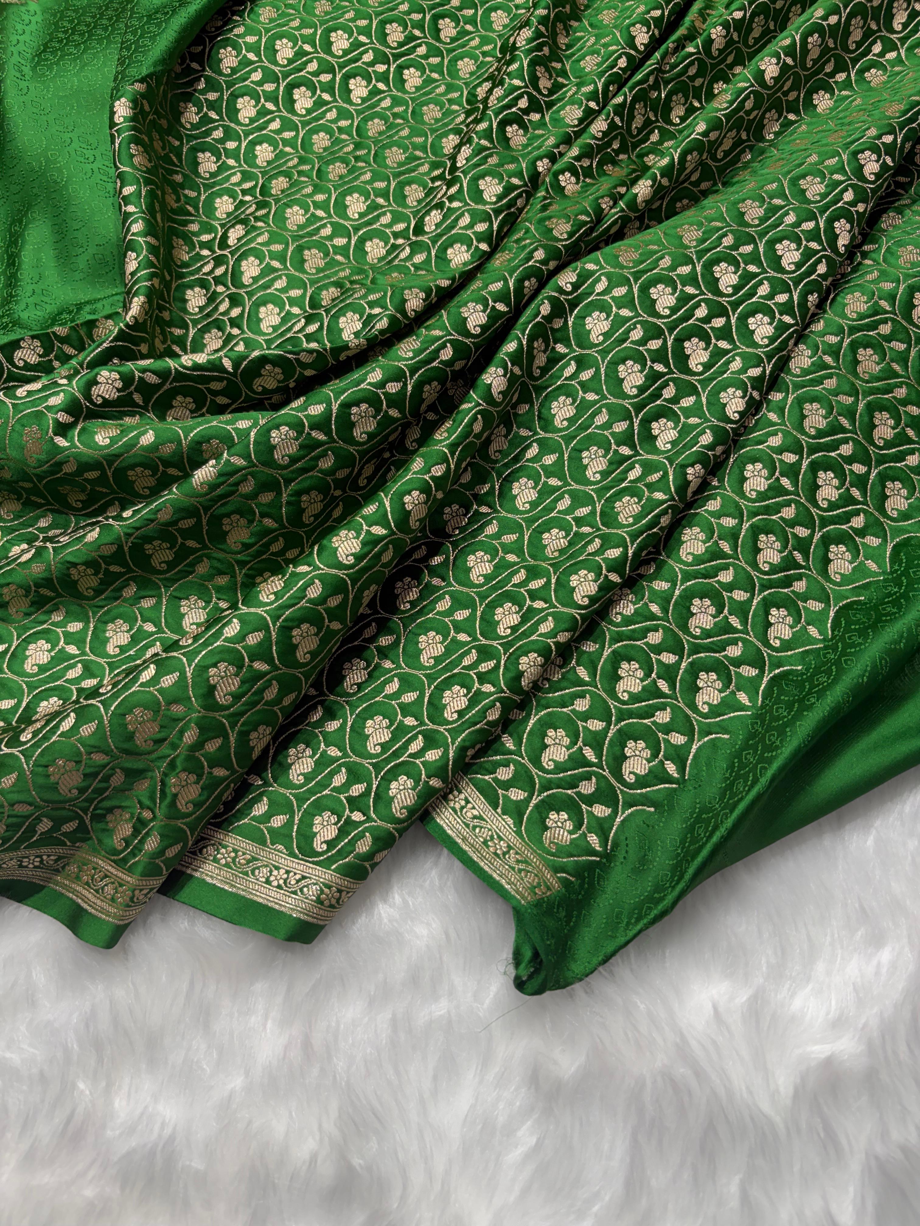 Green Minakari Shades Plain Mashru Silk Saree