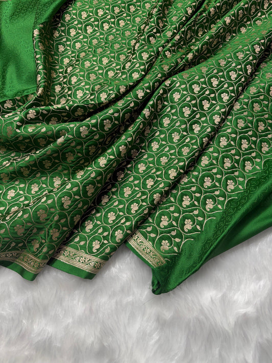 Green Minakari Shades Plain Mashru Silk Saree