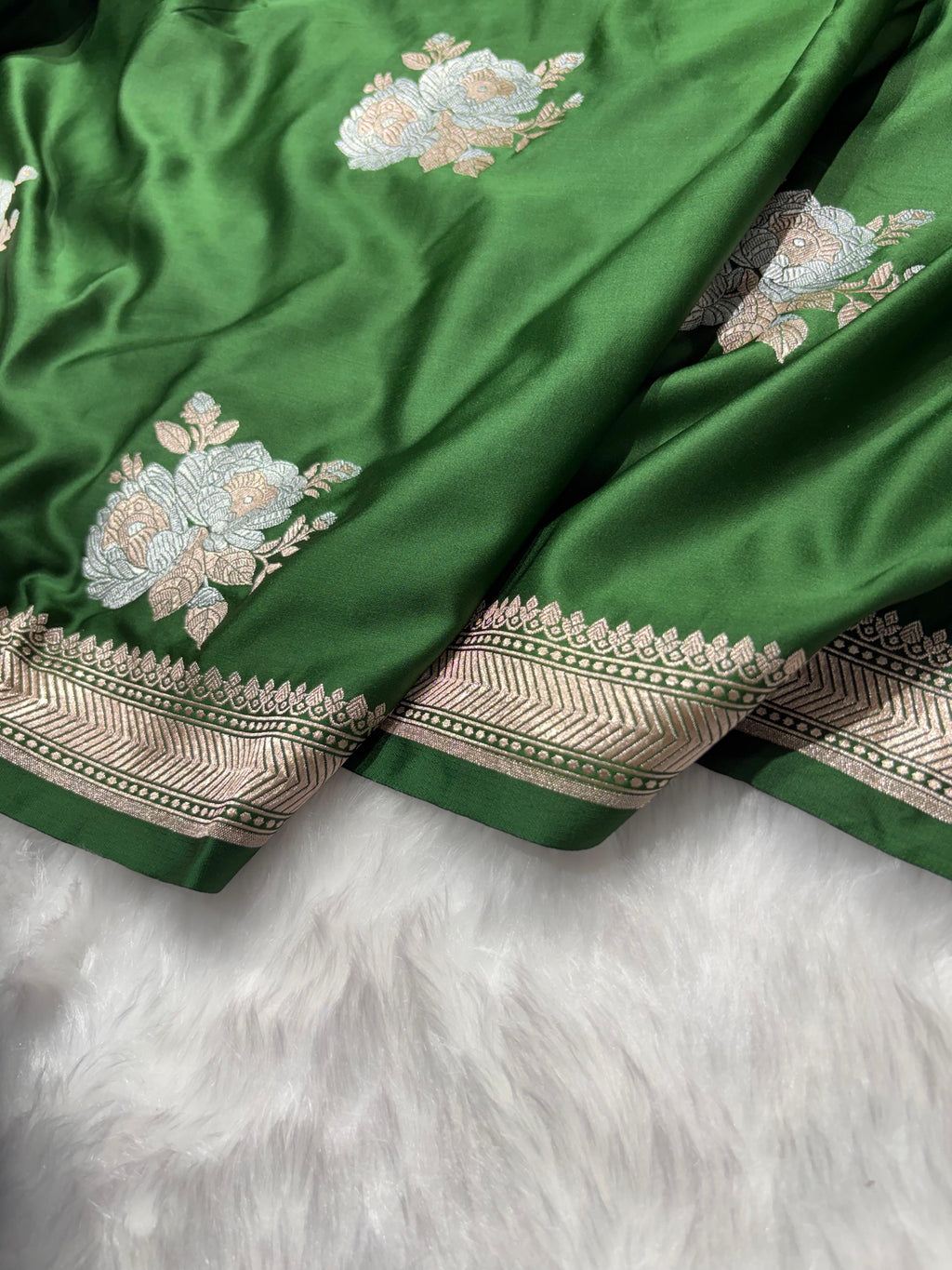 Bottle Green Shades Floral Boota Mashru Silk Saree