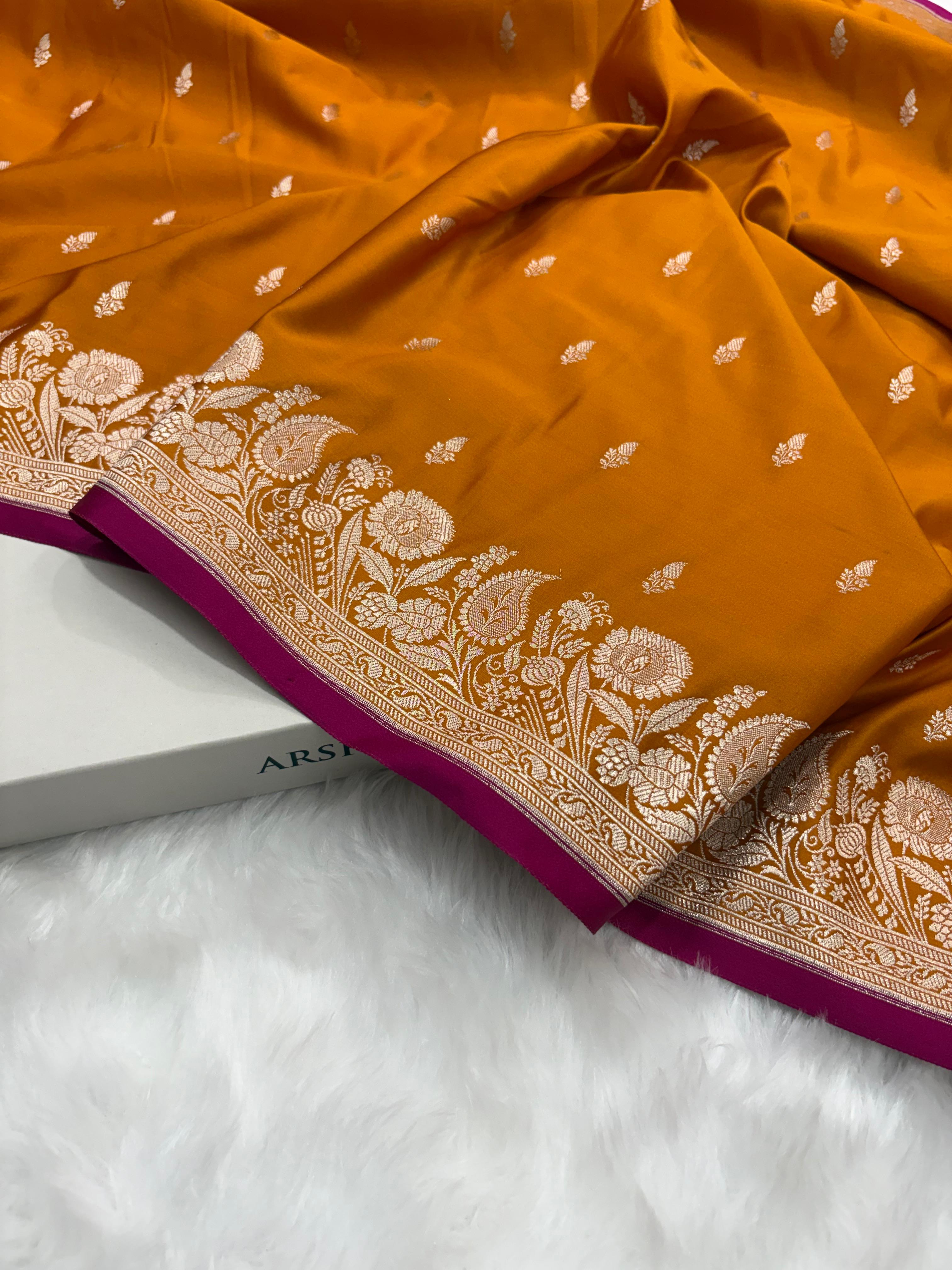 Banarasi Satin Katan Saree in Mustard Gold Shades