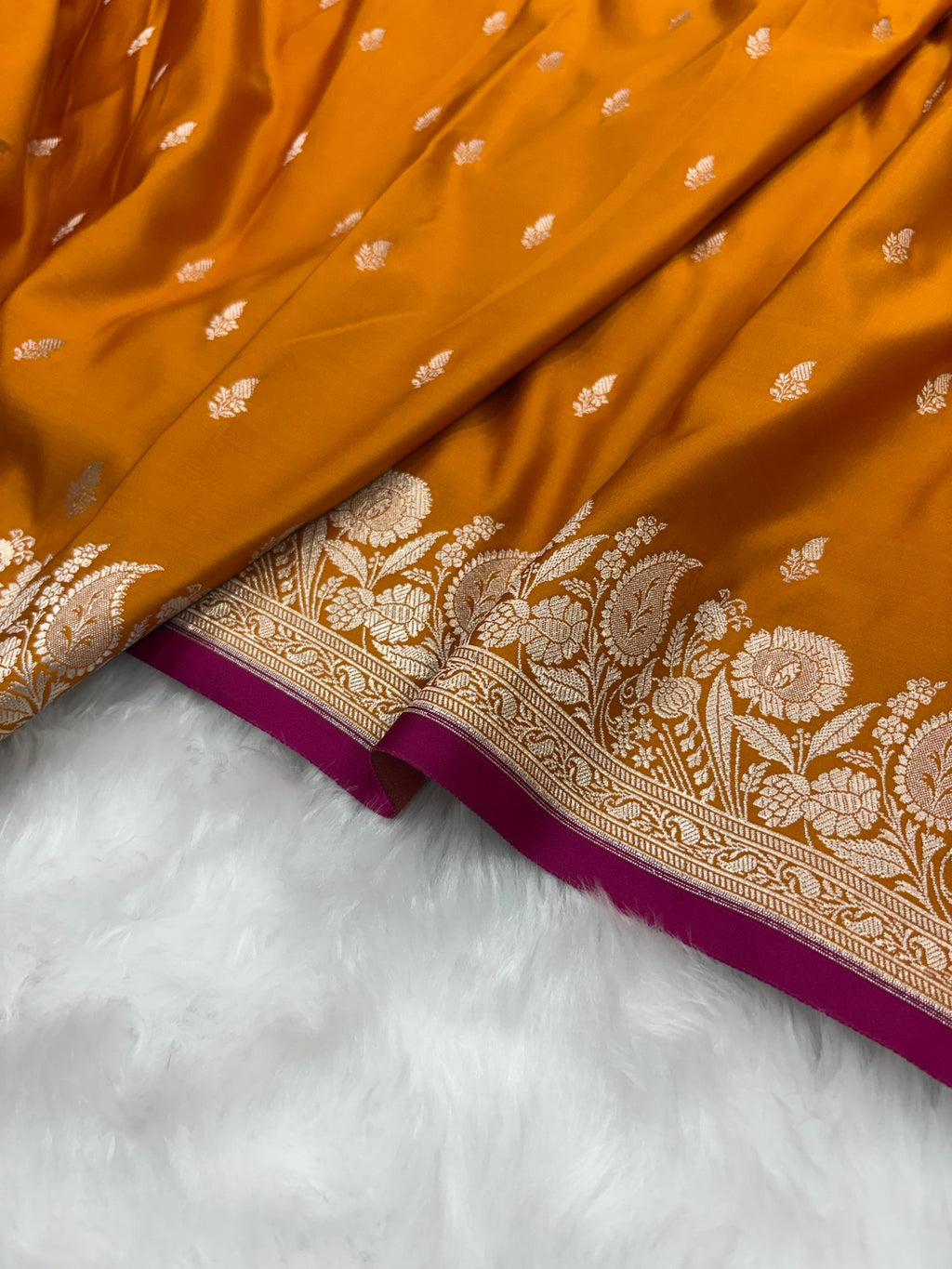 Banarasi Satin Katan Saree in Mustard Gold Shades