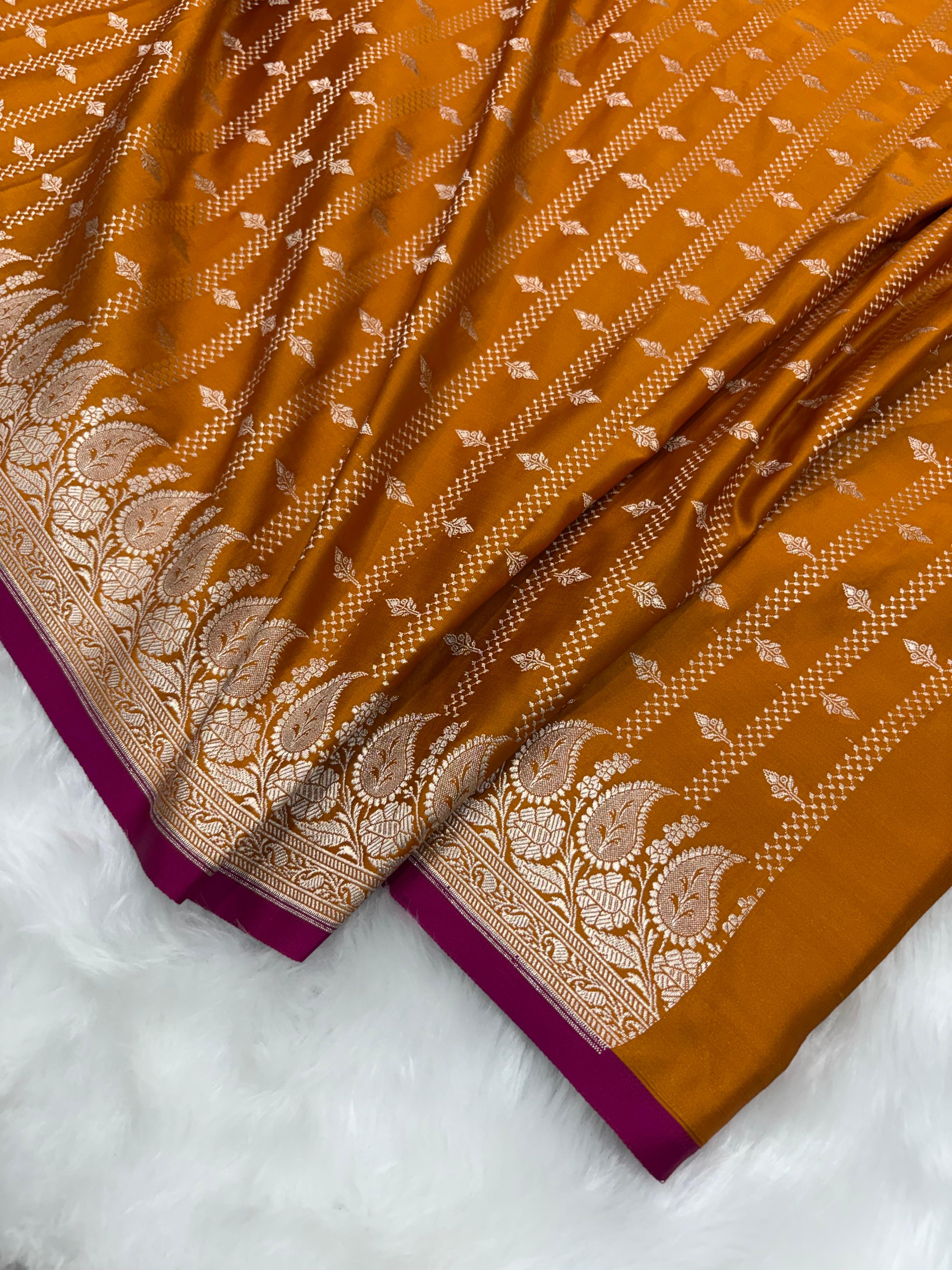 Banarasi Satin Katan Saree in Mustard Gold Shades
