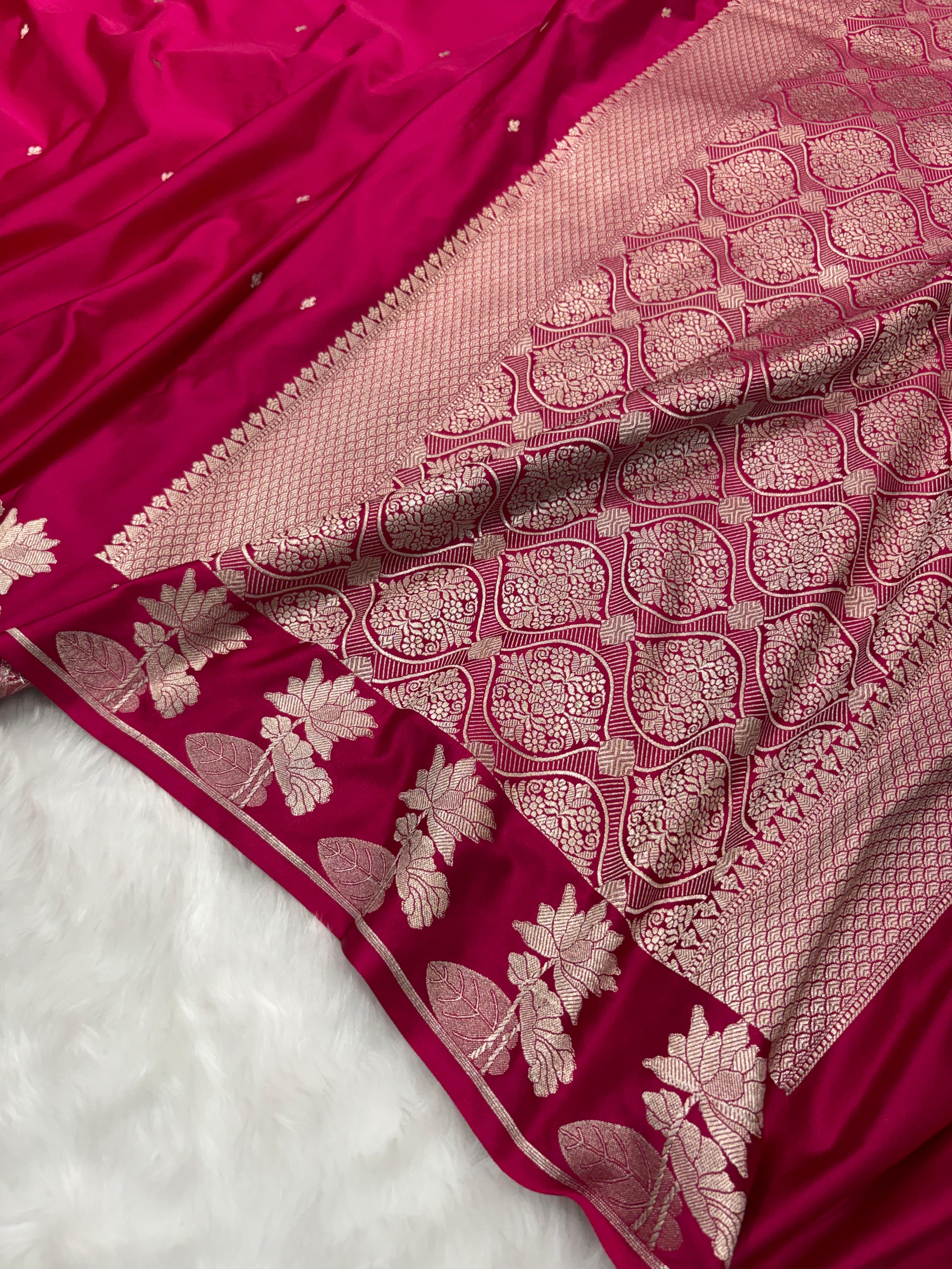 Rani Shades Booti Floral Border Mashru Silk Saree