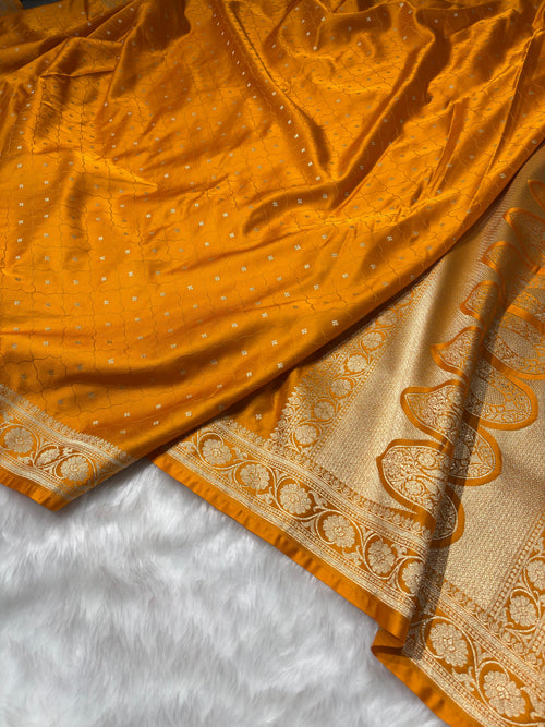 Banarasi Mustard Shades Tanchoi Motifs Mashru Silk Saree