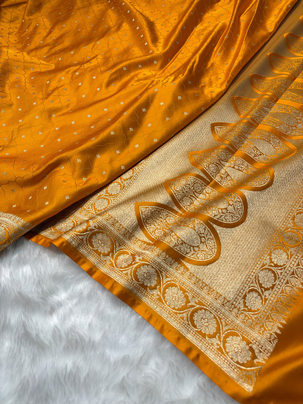 Banarasi Mustard Shades Tanchoi Motifs Mashru Silk Saree