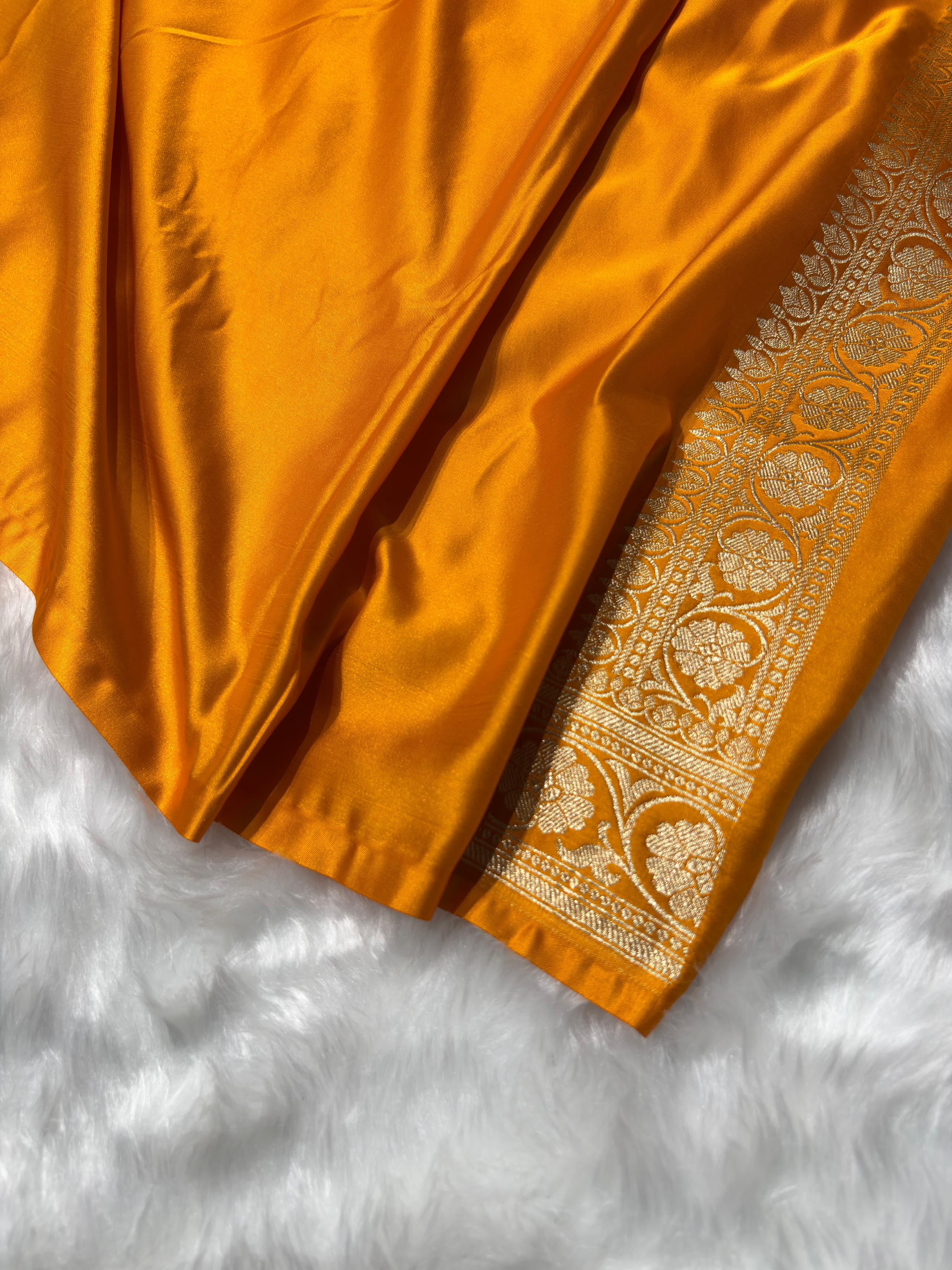 Banarasi Mustard Shades Tanchoi Motifs Mashru Silk Saree