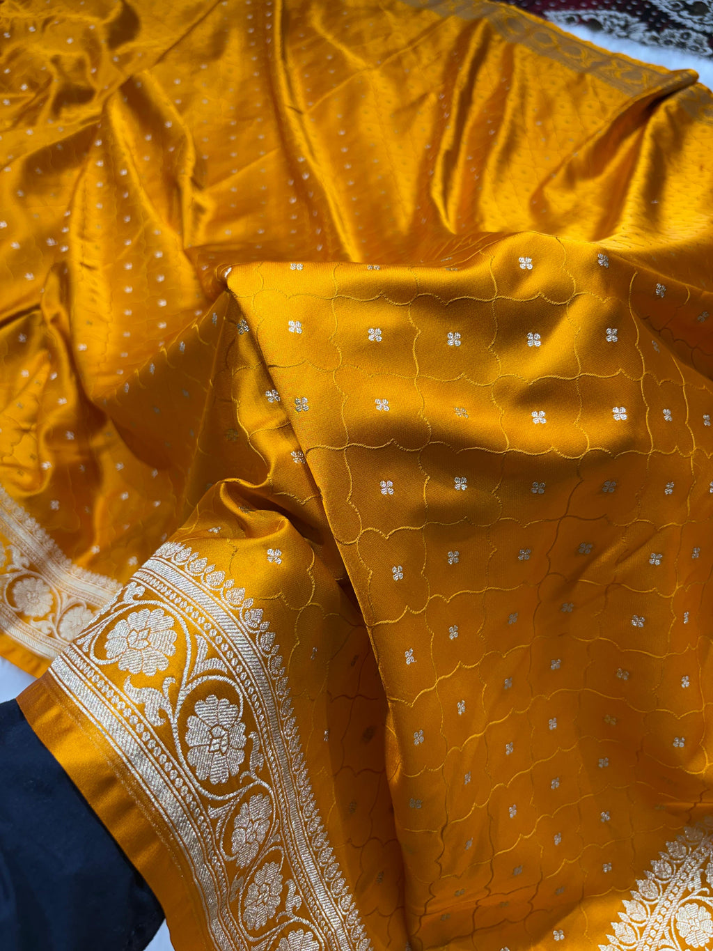Banarasi Mustard Shades Tanchoi Motifs Mashru Silk Saree