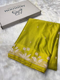Lime Green Booti With Floral Border Mashru Silk Saree