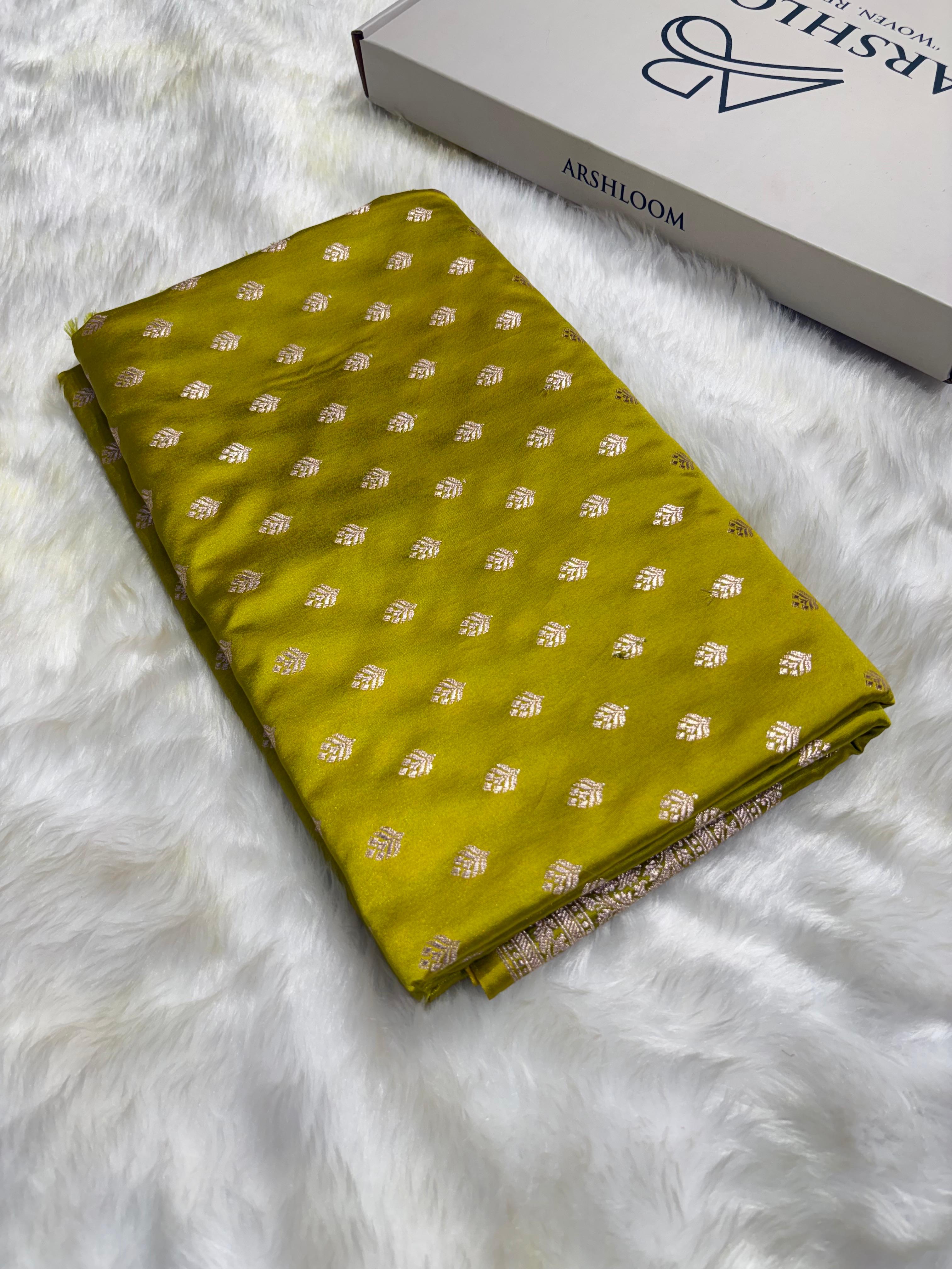 Lime Green Banarasi Mashru Silk Booti Silk Saree