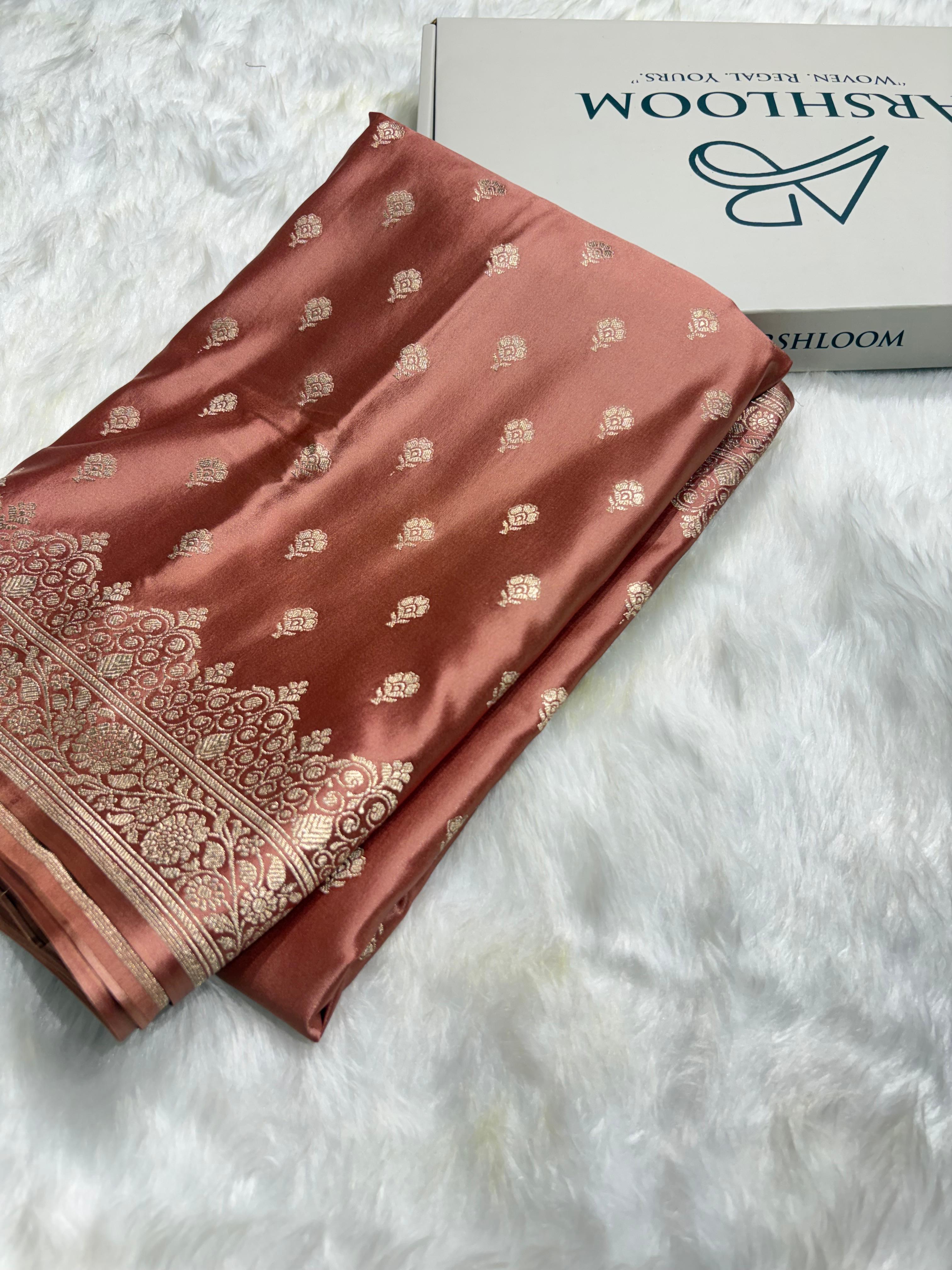 Banarasi Premium Mashru Silk Saree in Blush Copper Shade