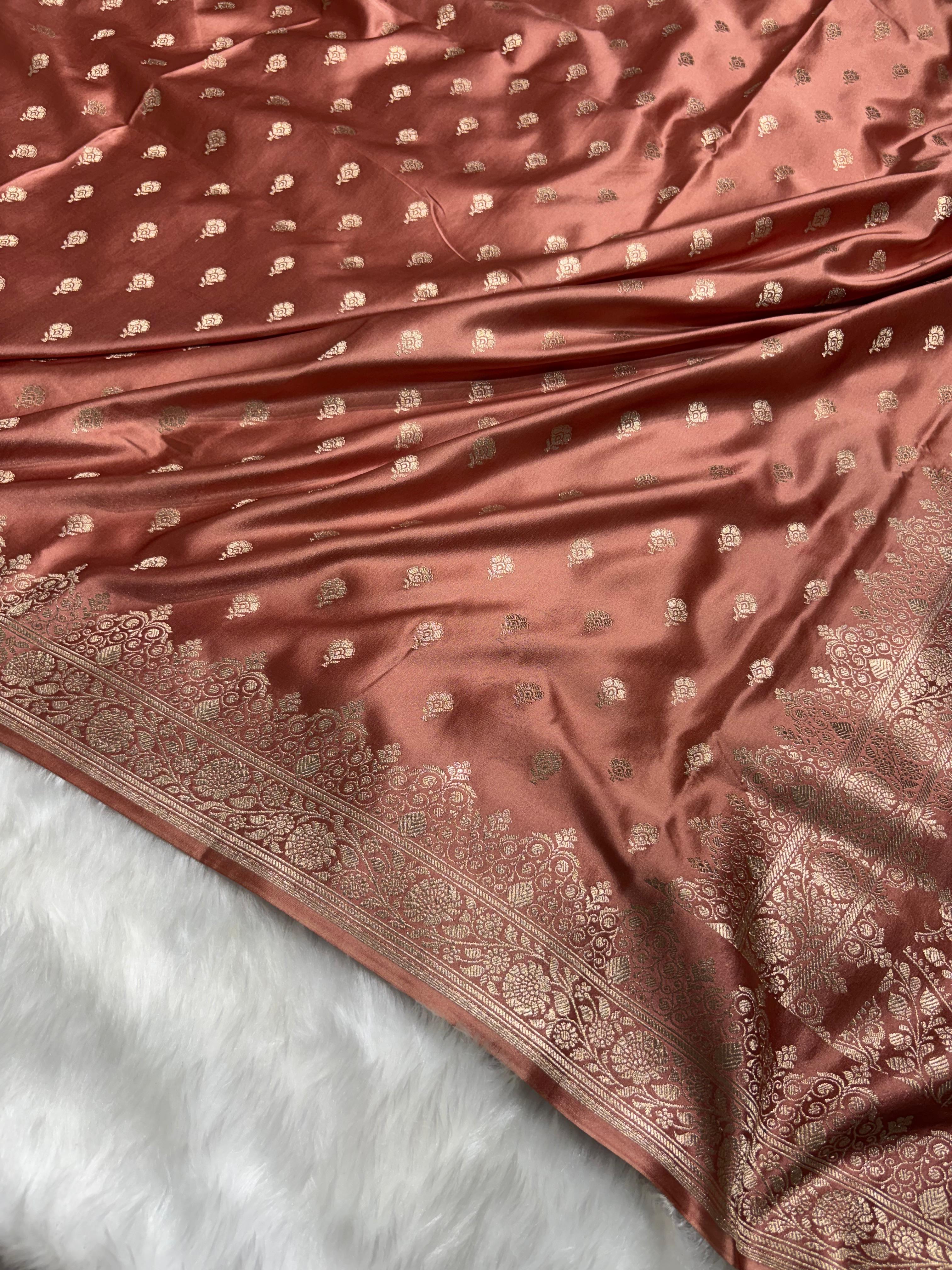 Banarasi Premium Mashru Silk Saree in Blush Copper Shade