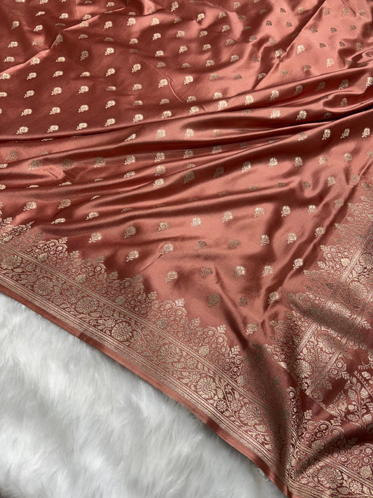 Banarasi Premium Mashru Silk Saree in Blush Copper Shade