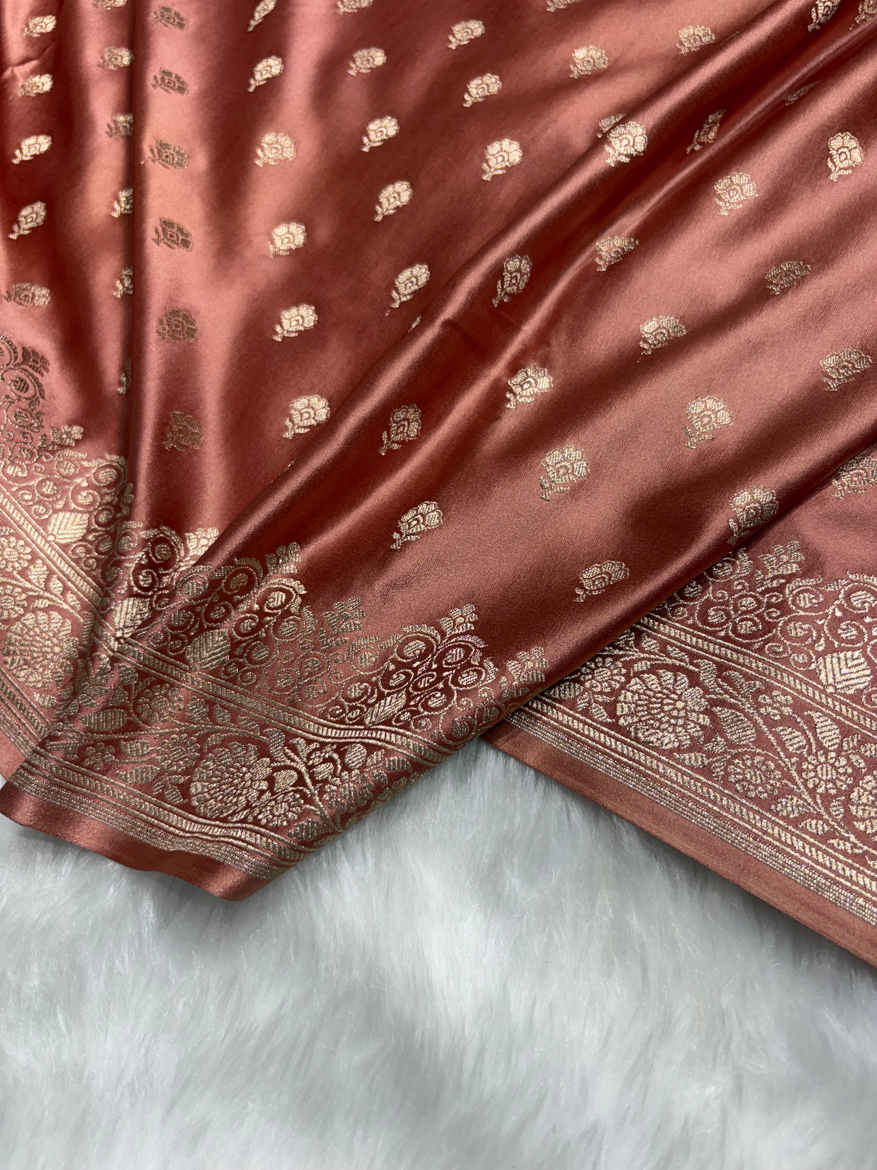 Banarasi Premium Mashru Silk Saree in Blush Copper Shade