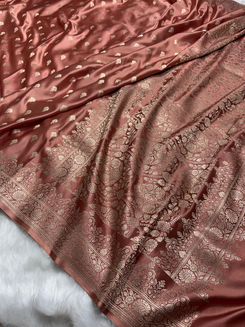 Banarasi Premium Mashru Silk Saree in Blush Copper Shade