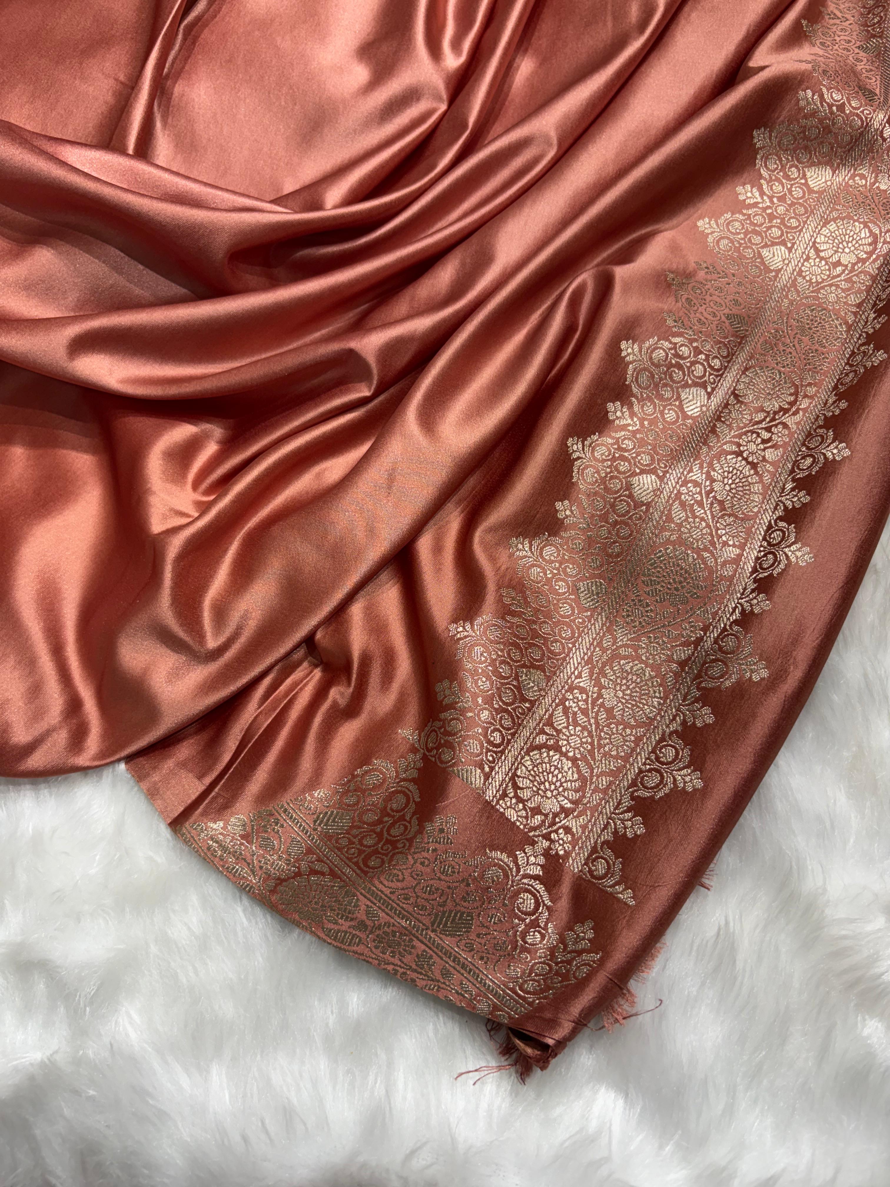 Banarasi Premium Mashru Silk Saree in Blush Copper Shade