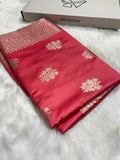 Banarasi Blush Coral Premium Motifs Floral Mashru Silk Saree