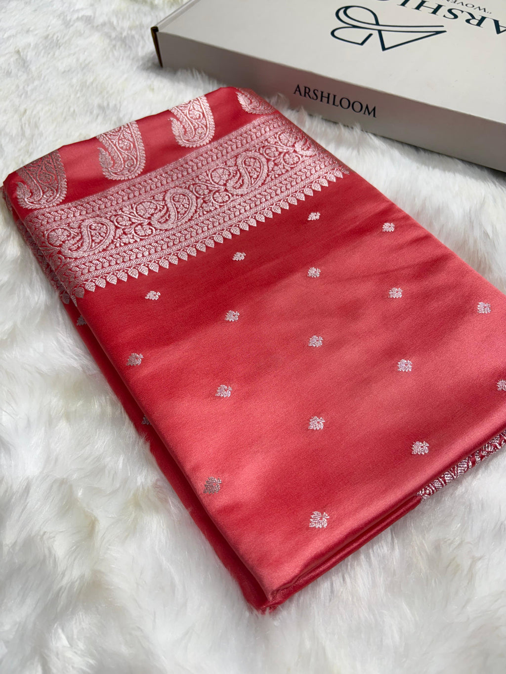 Blush Coral Booti Pattern Mashru Silk Saree