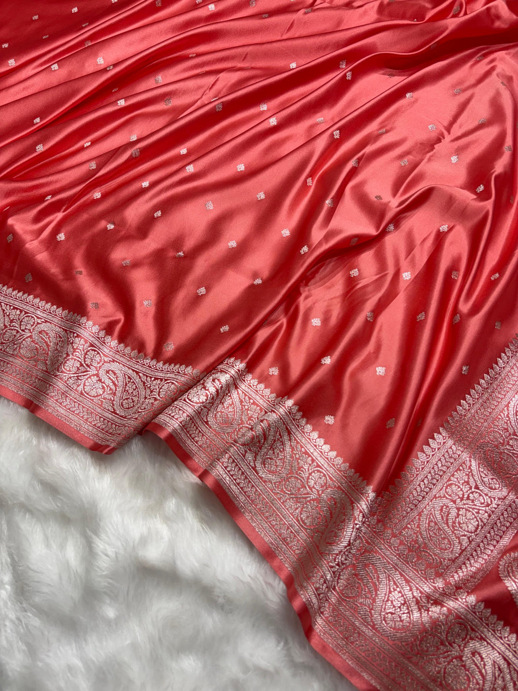 Blush Coral Booti Pattern Mashru Silk Saree