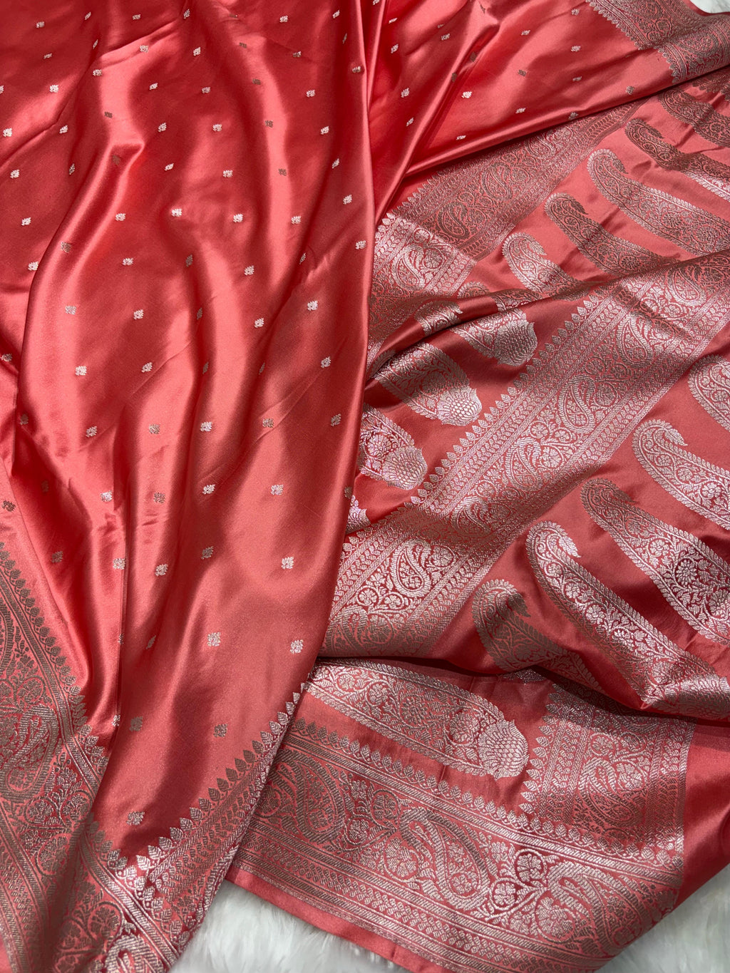 Blush Coral Booti Pattern Mashru Silk Saree