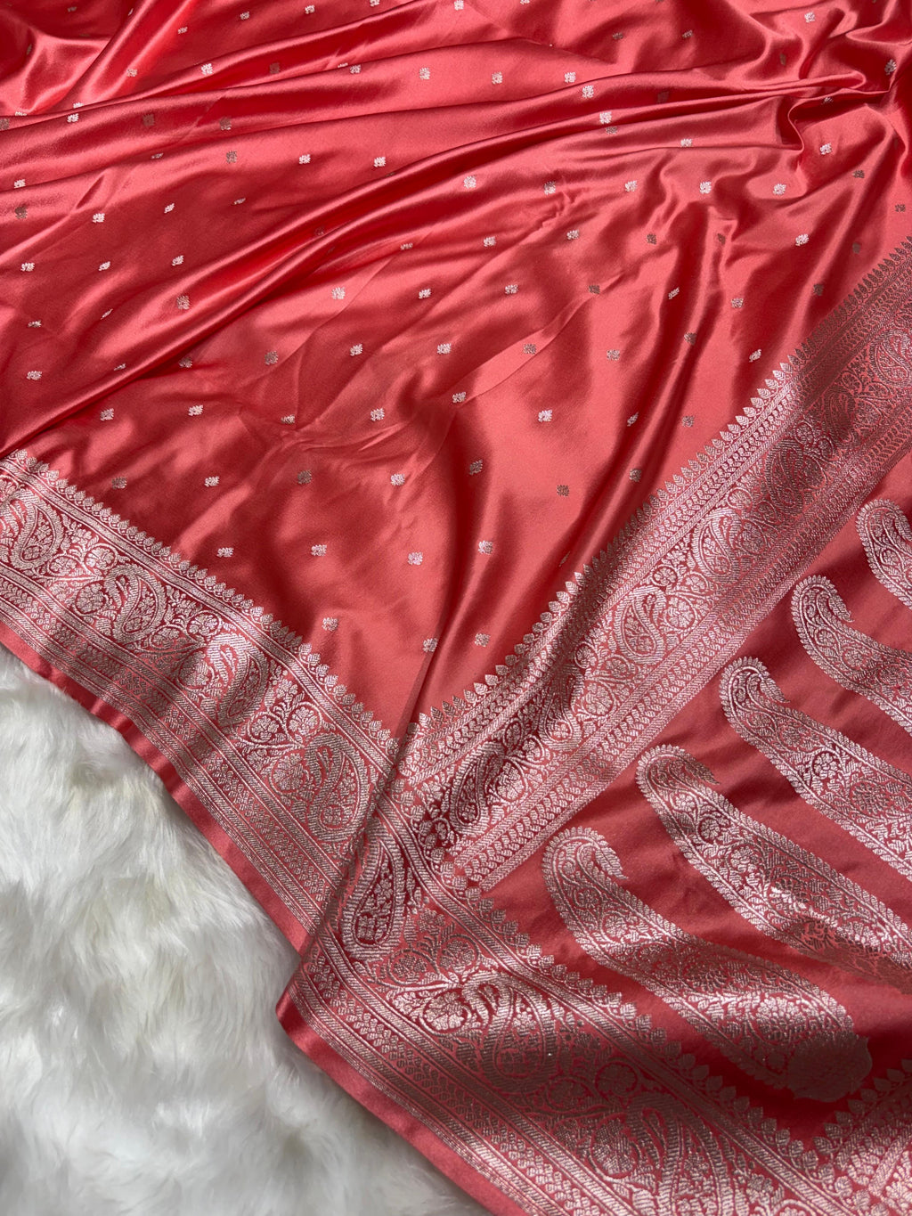 Blush Coral Booti Pattern Mashru Silk Saree