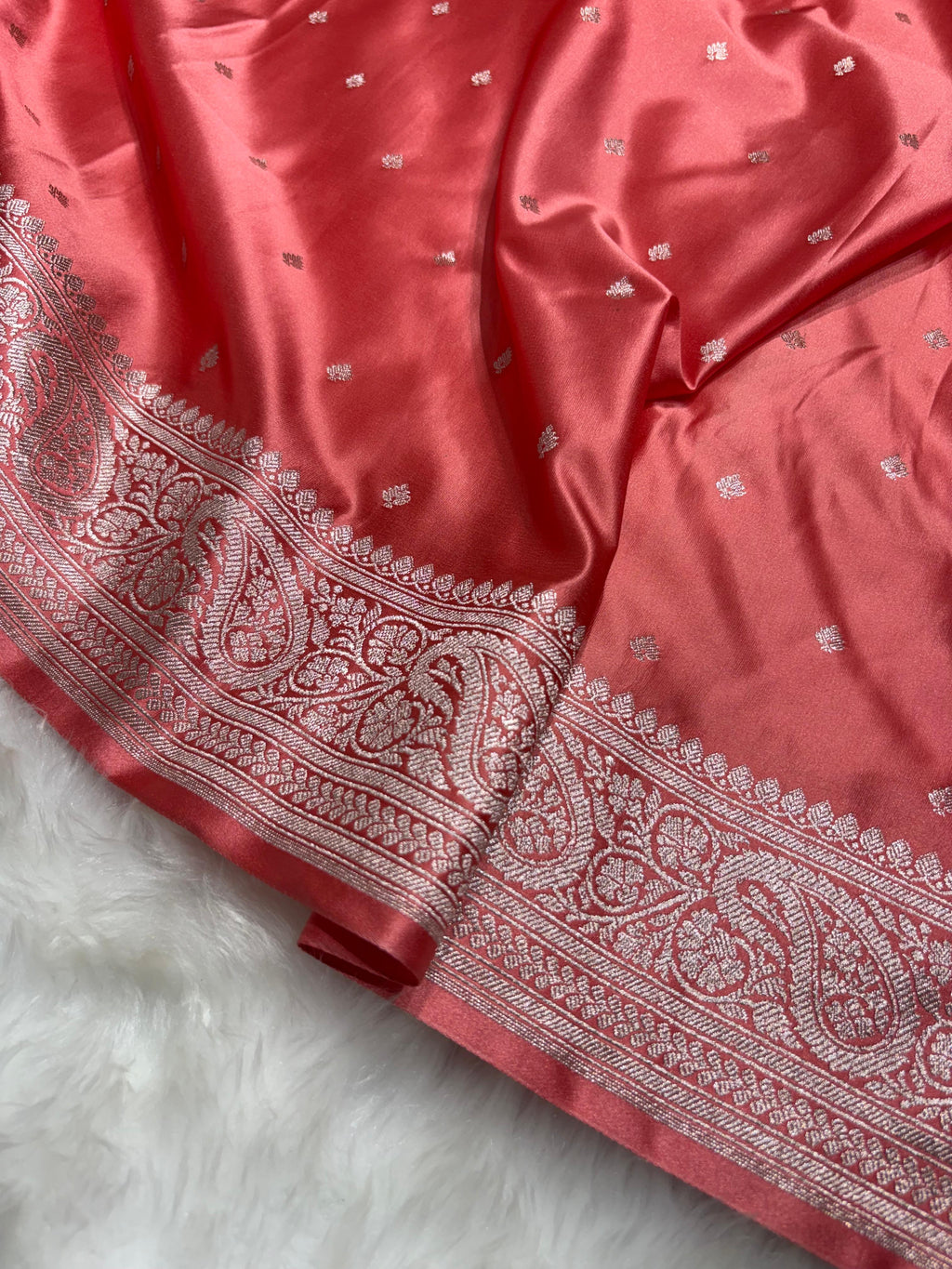 Blush Coral Booti Pattern Mashru Silk Saree