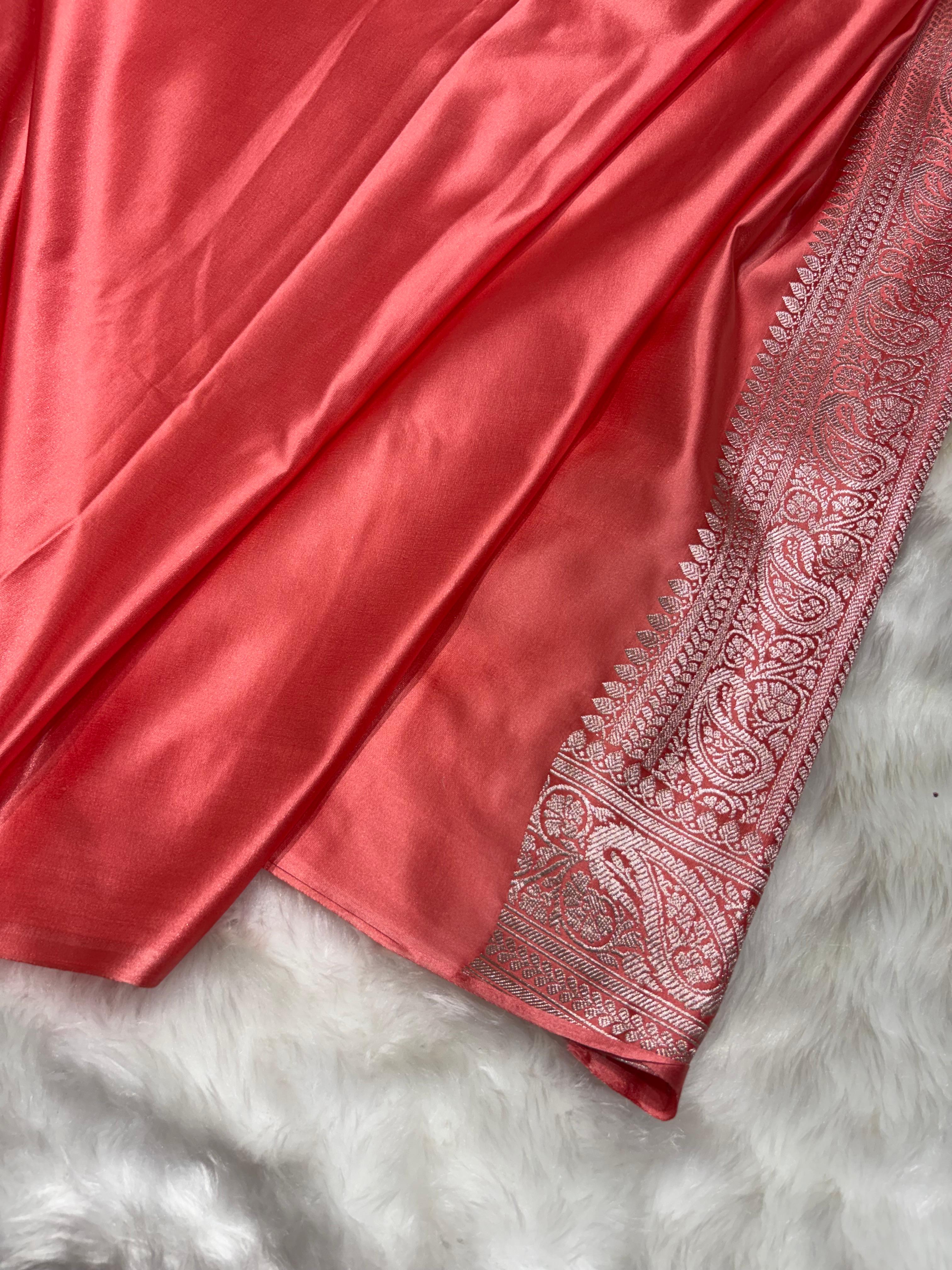 Blush Coral Booti Pattern Mashru Silk Saree
