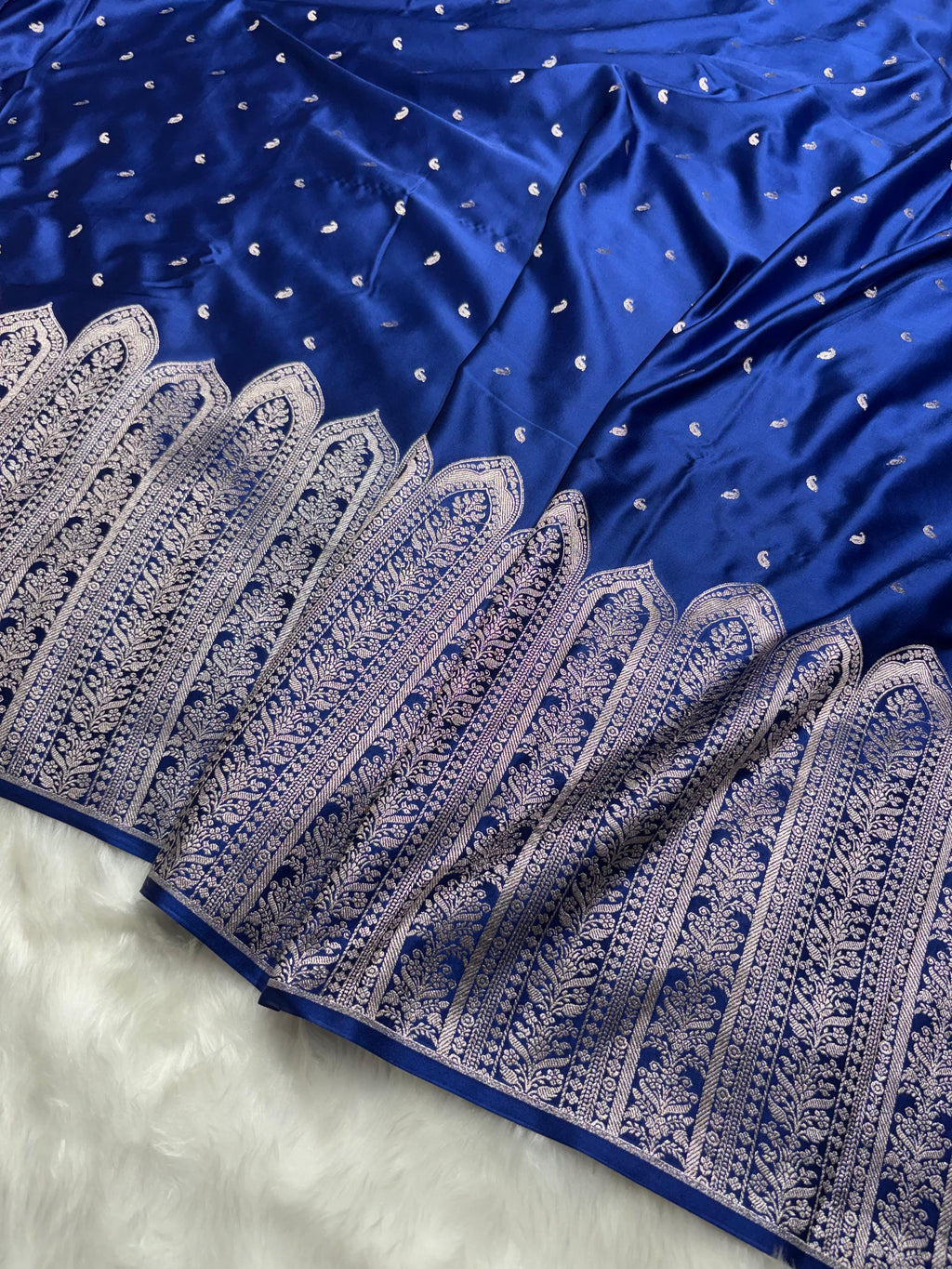 Premium Royal Blue Shade Skirt border Mashru Silk Saree