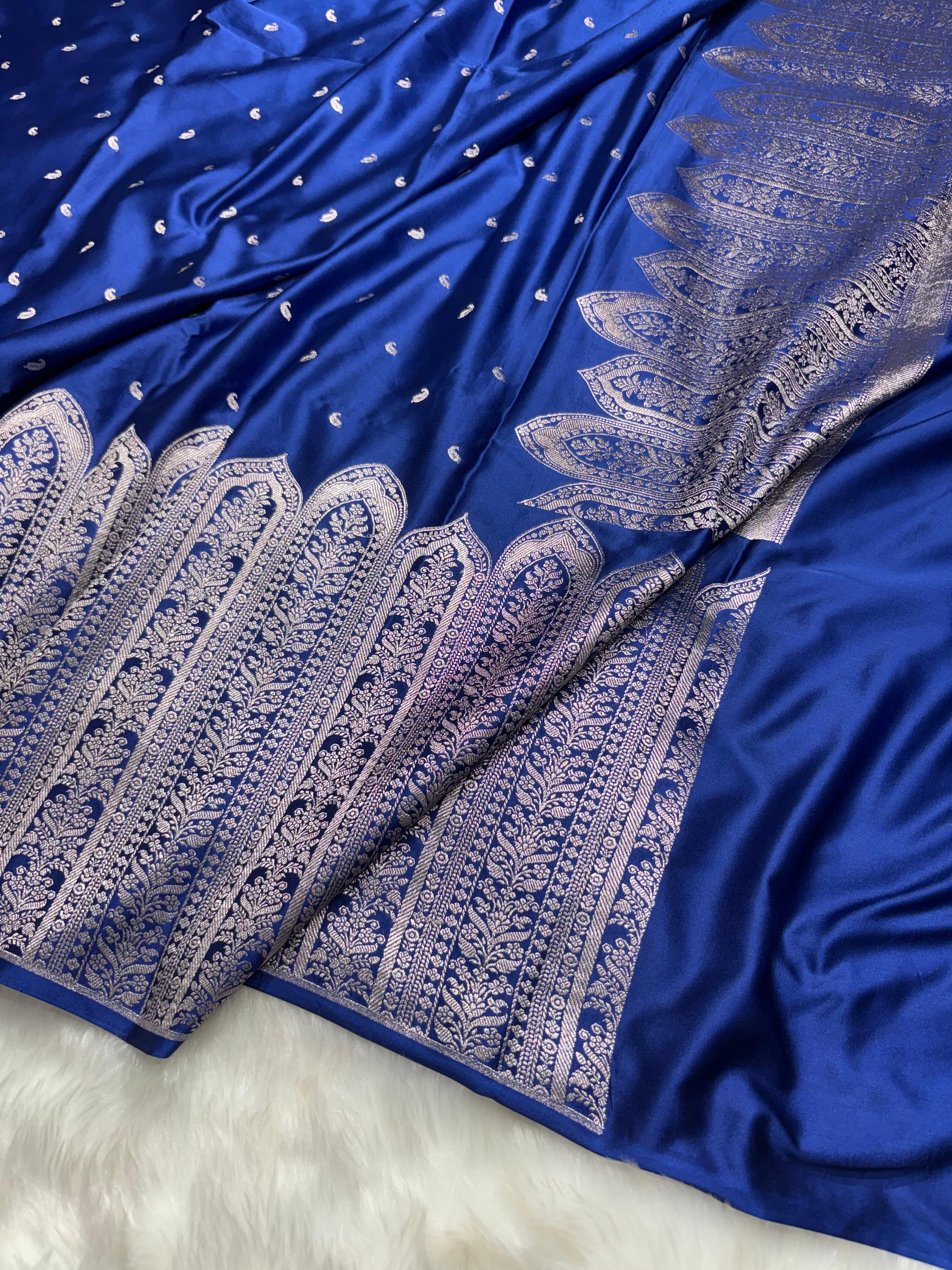 Premium Royal Blue Shade Skirt border Mashru Silk Saree