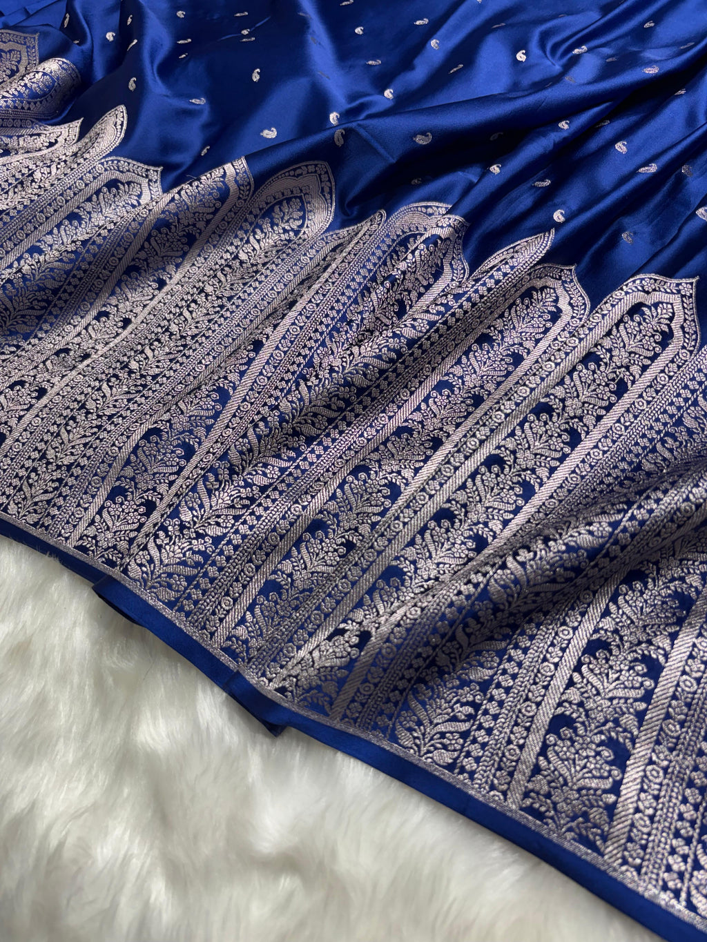 Premium Royal Blue Shade Skirt border Mashru Silk Saree