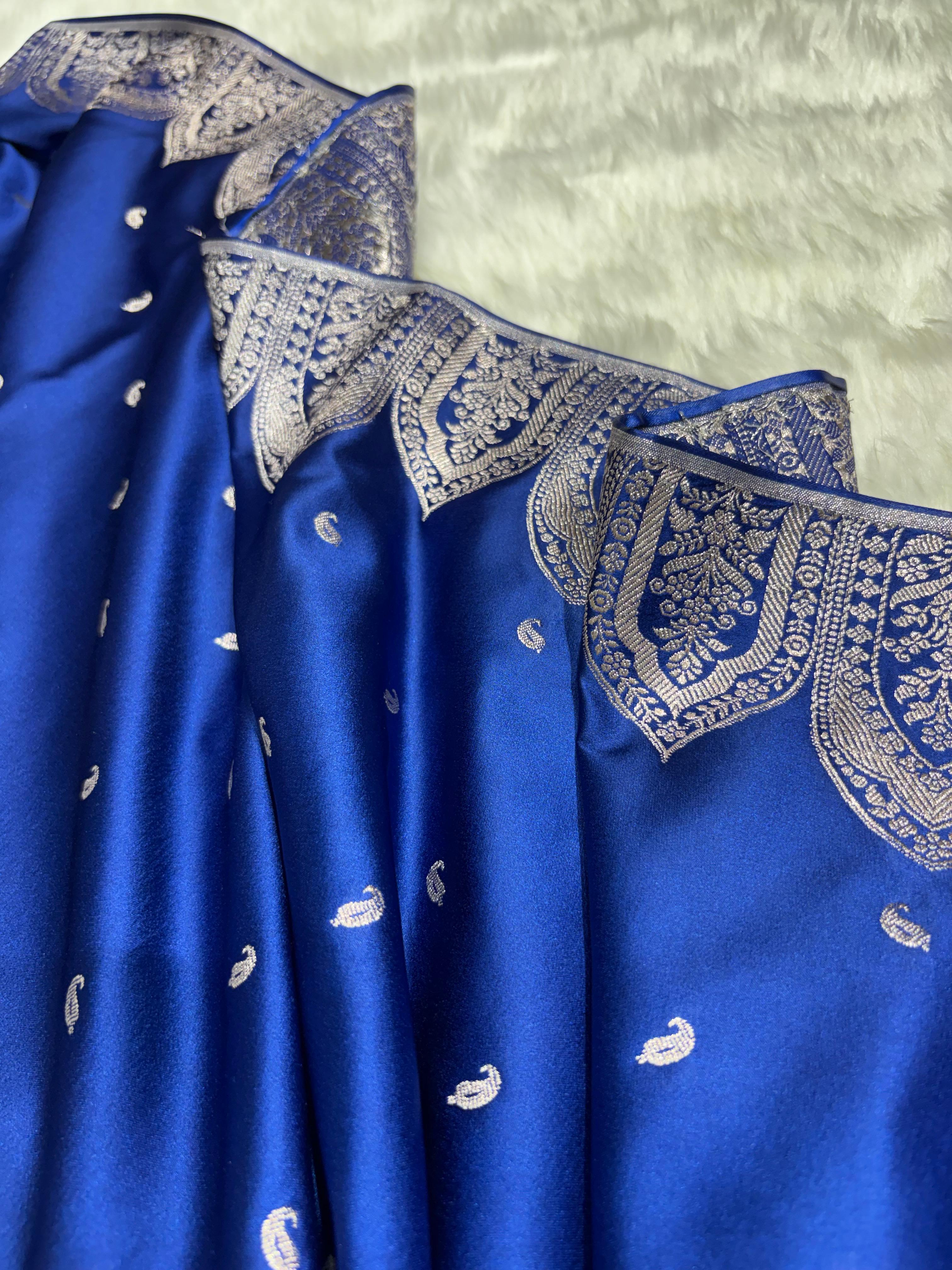 Premium Royal Blue Shade Skirt border Mashru Silk Saree