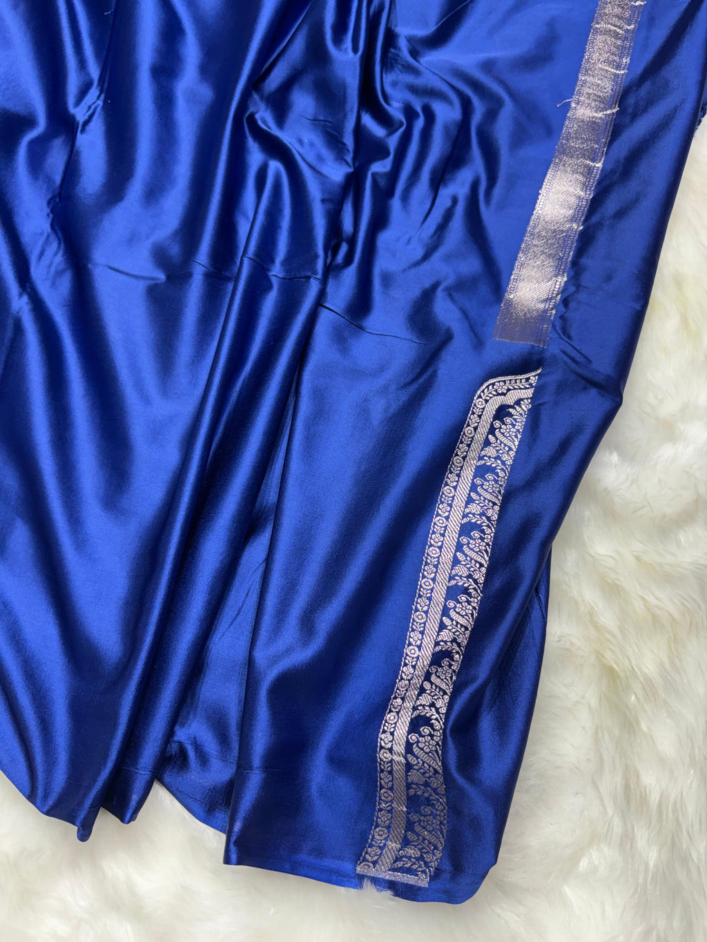 Premium Royal Blue Shade Skirt border Mashru Silk Saree