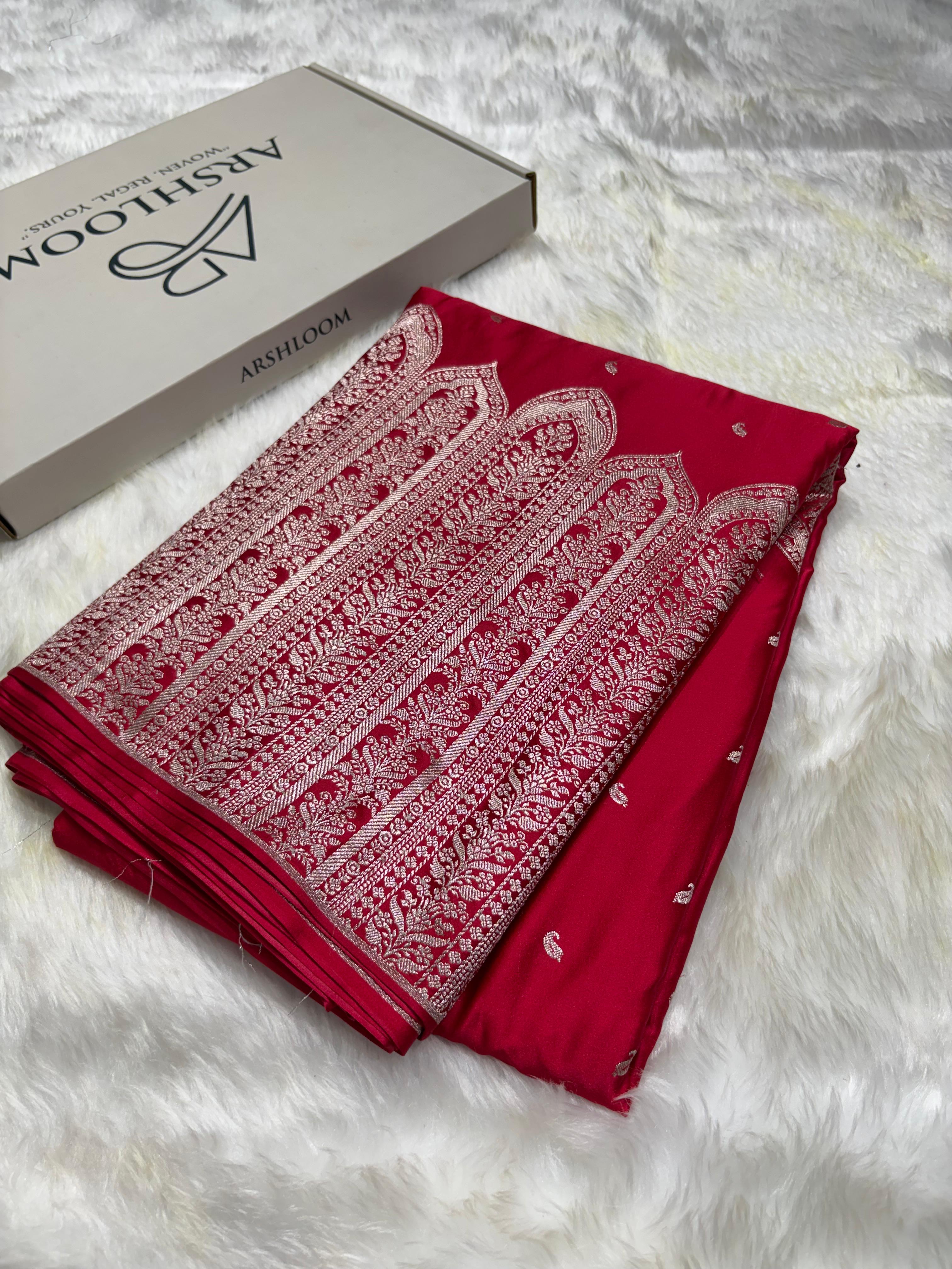 Premium Red Shade Skirt border Mashru Silk Saree