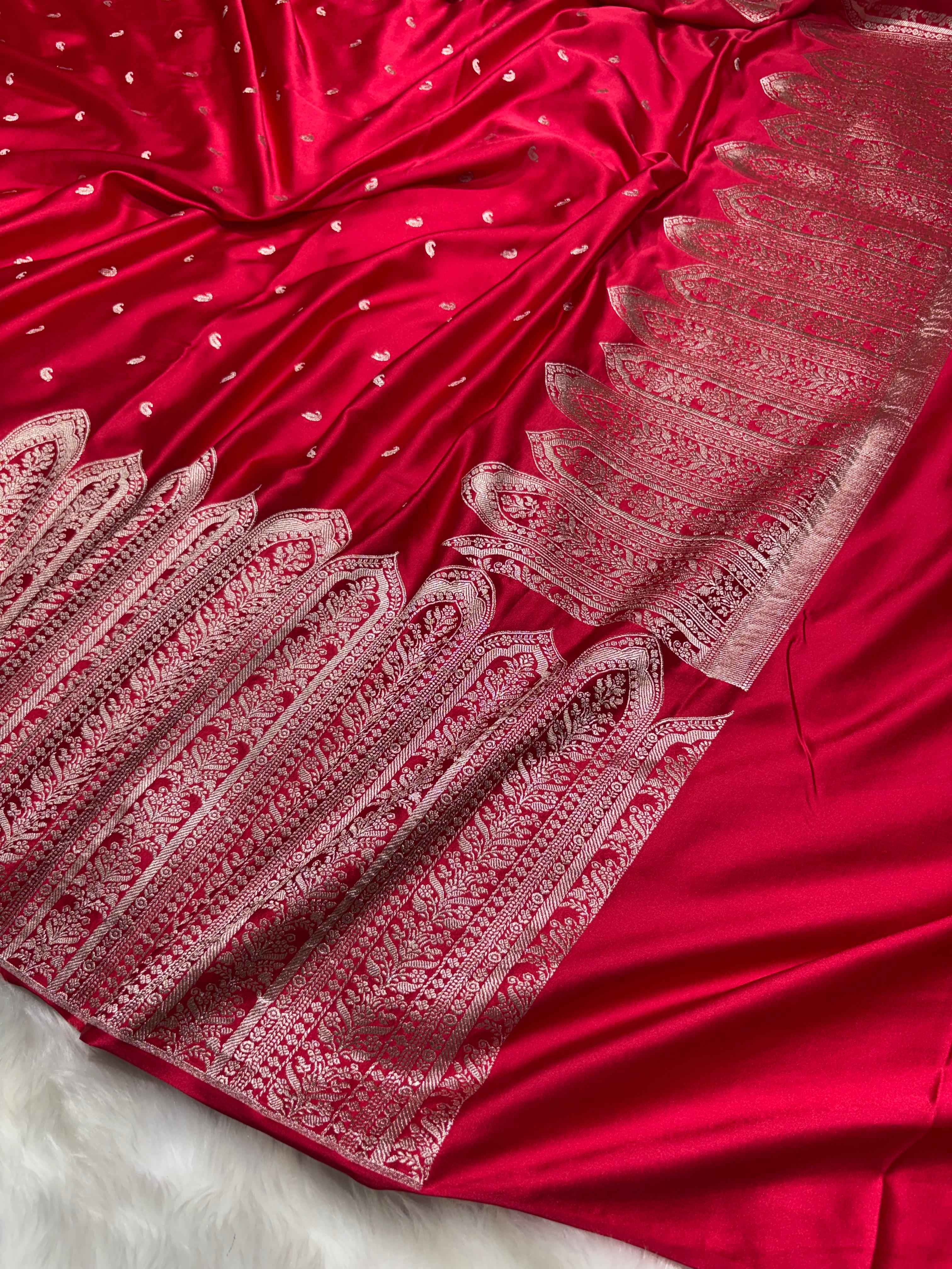 Premium Red Shade Skirt border Mashru Silk Saree