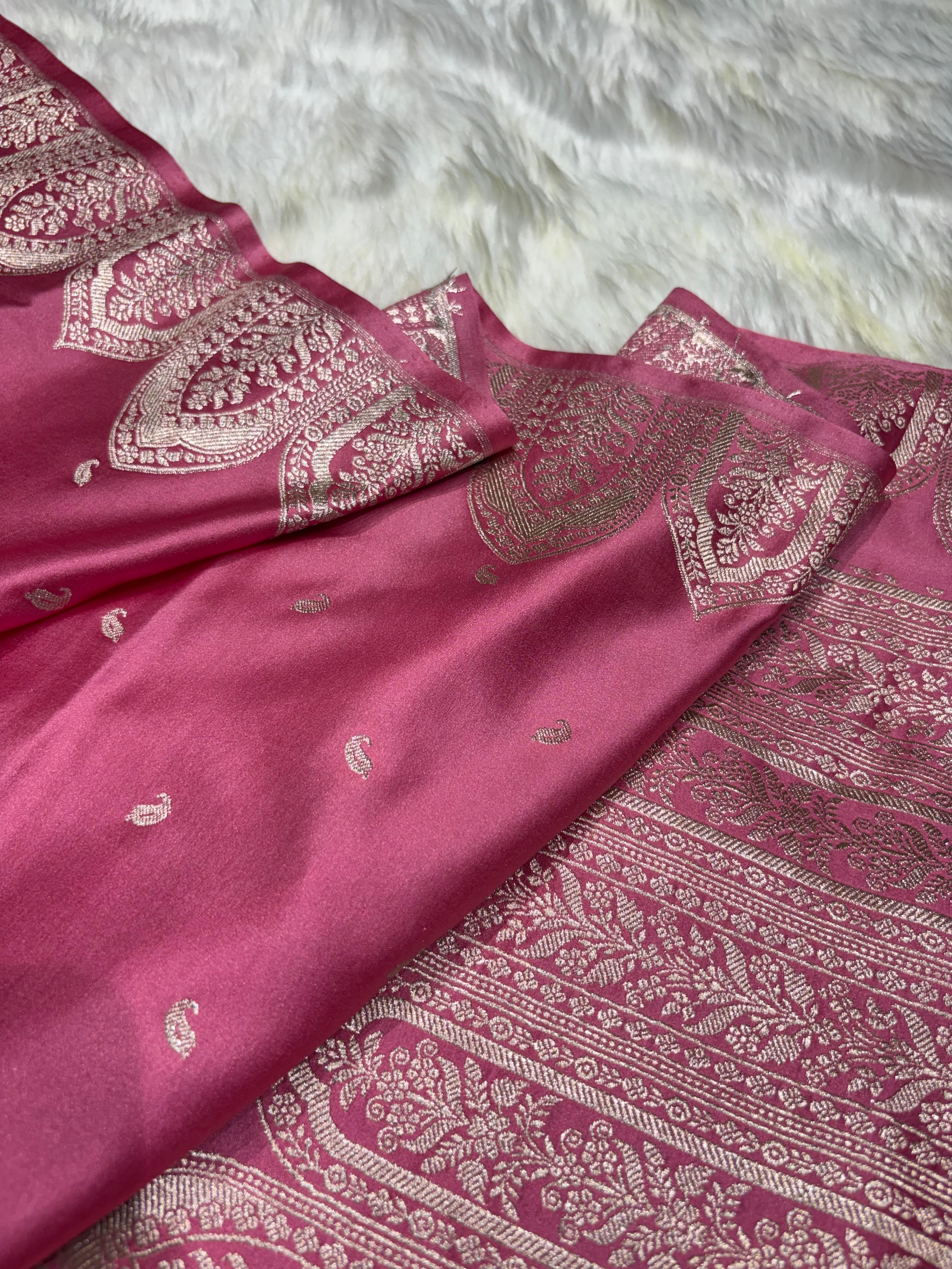 Premium BlushPink Shade Skirt border Mashru Silk Saree