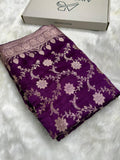 Banarasi Wine Purple Shades Jaal Pattern Mashru Silk Saree