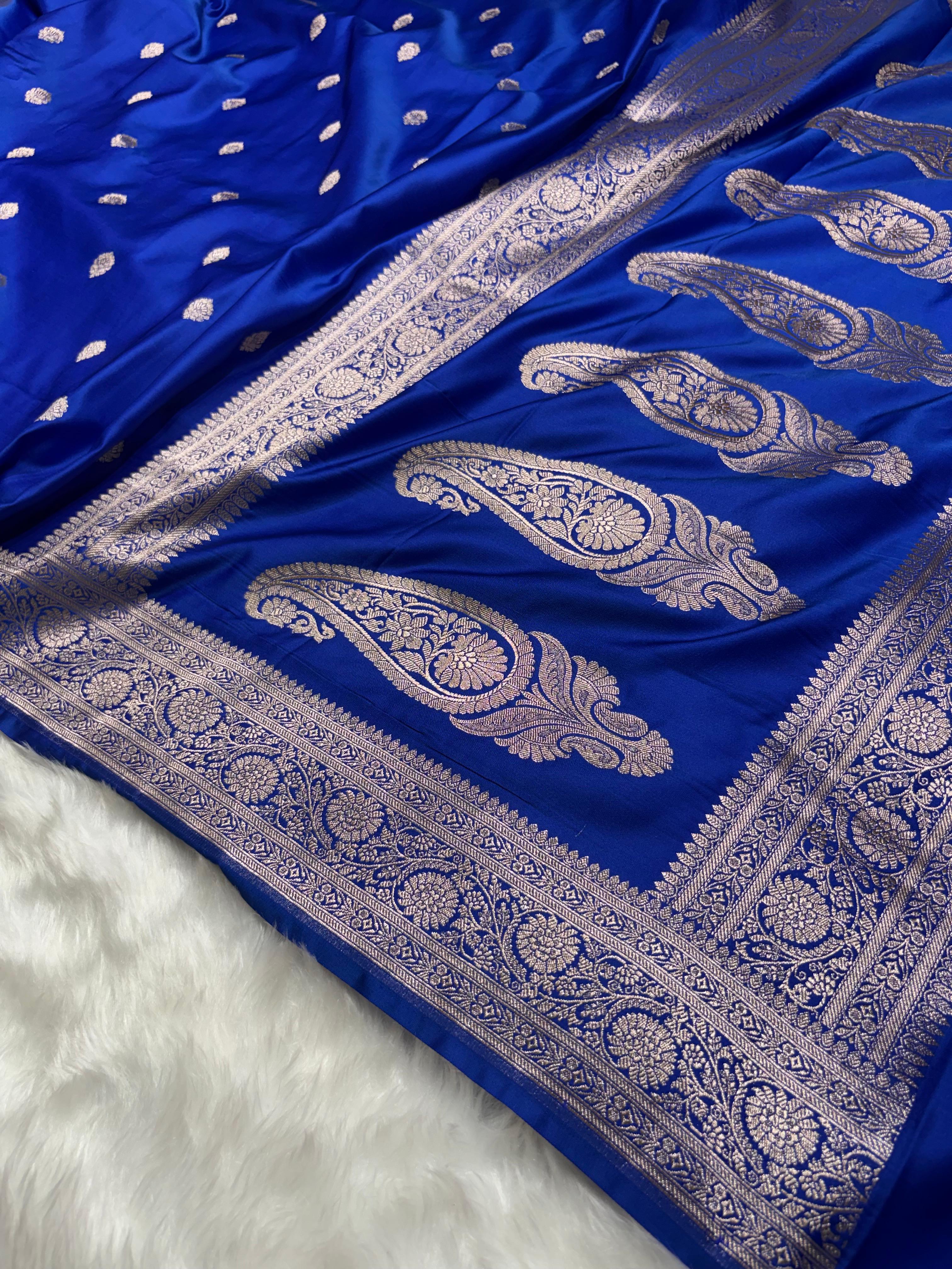 Royal Blue Banarasi Booti Mashru Silk Saree